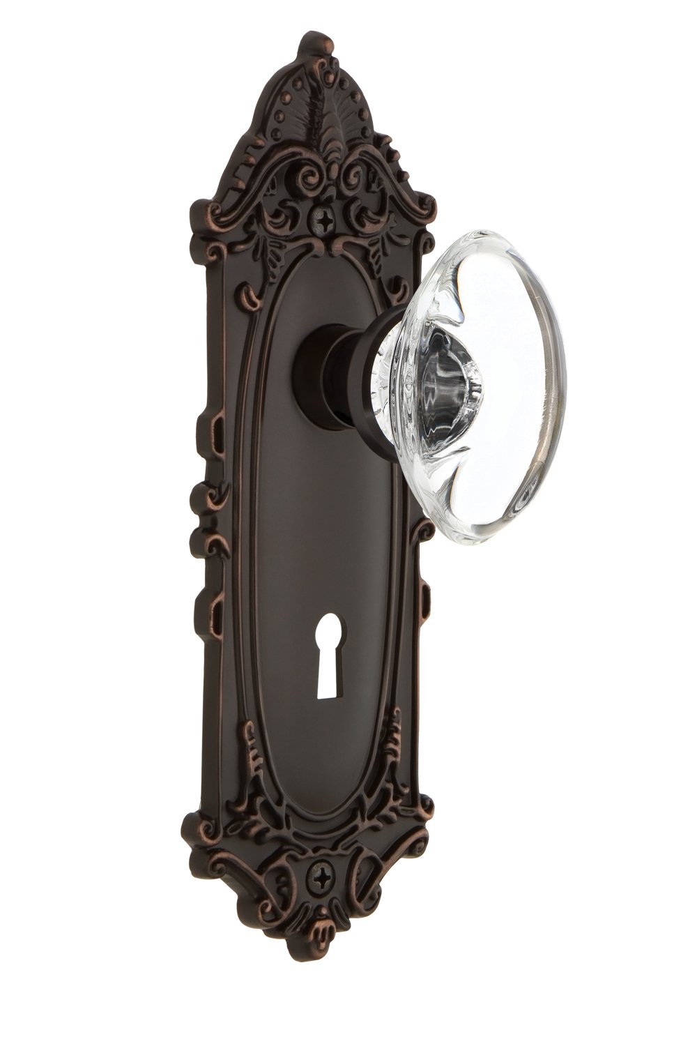 Victorian Style Clear Crystal Glass Knob with Keyhole Oval Plate - 2.75