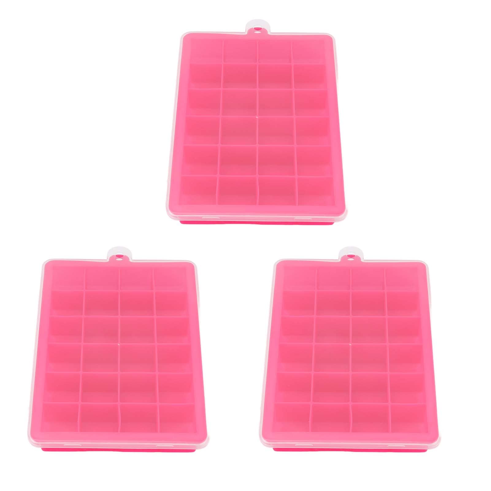 24-Cube Silicone Ice Cube Trays with Lids - Set of 3 Reusable Rose Red Ice Molds for Cocktails, Beverages & Kitchen Use | Perfect for Refrigerator, Parties & Home Bars