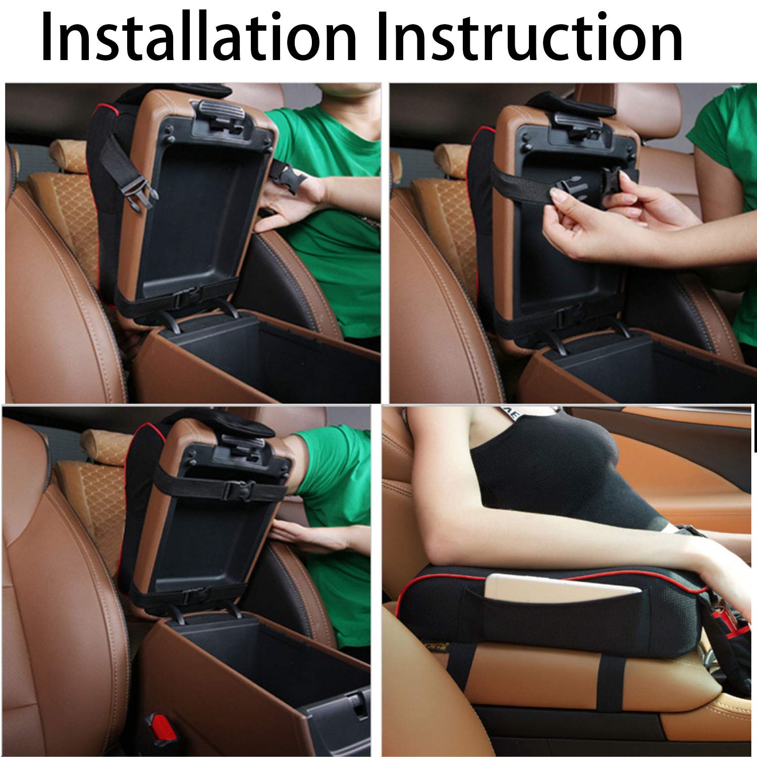 Memory Foam Car Armrest Cushion with Phone Holder & Storage Pockets - Universal Fit for Most Vehicles - Black & Red - Comfortable Driving Accessory for Long Trips & Commuting
