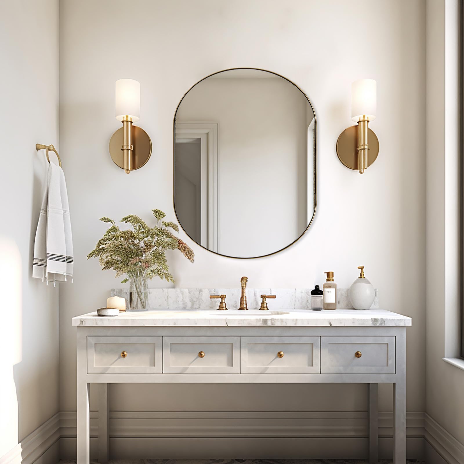 ANDY STAR 30x40 Inch Gold Oval Mirror - Brushed Brass Bathroom Vanity Mirror with Stainless Steel Frame, 1 Inch Deep Wall Mounted for Vertical & Horizontal Installation - Perfect for Bathroom, Bedroom, Living Room, and Entryway Décor