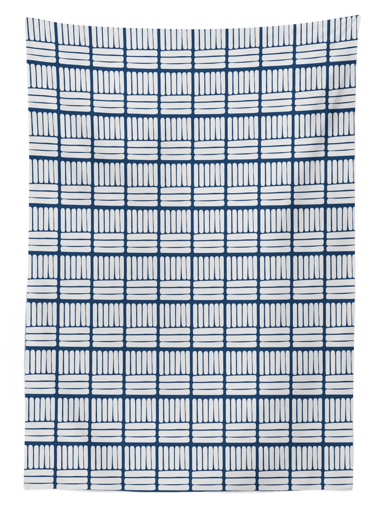 Ambesonne Dutch Outdoor Tablecloth - Hand Drawn Stripes Delft Blue Traditional Holland Folklore Design, Washable Picnic Table Cover 58