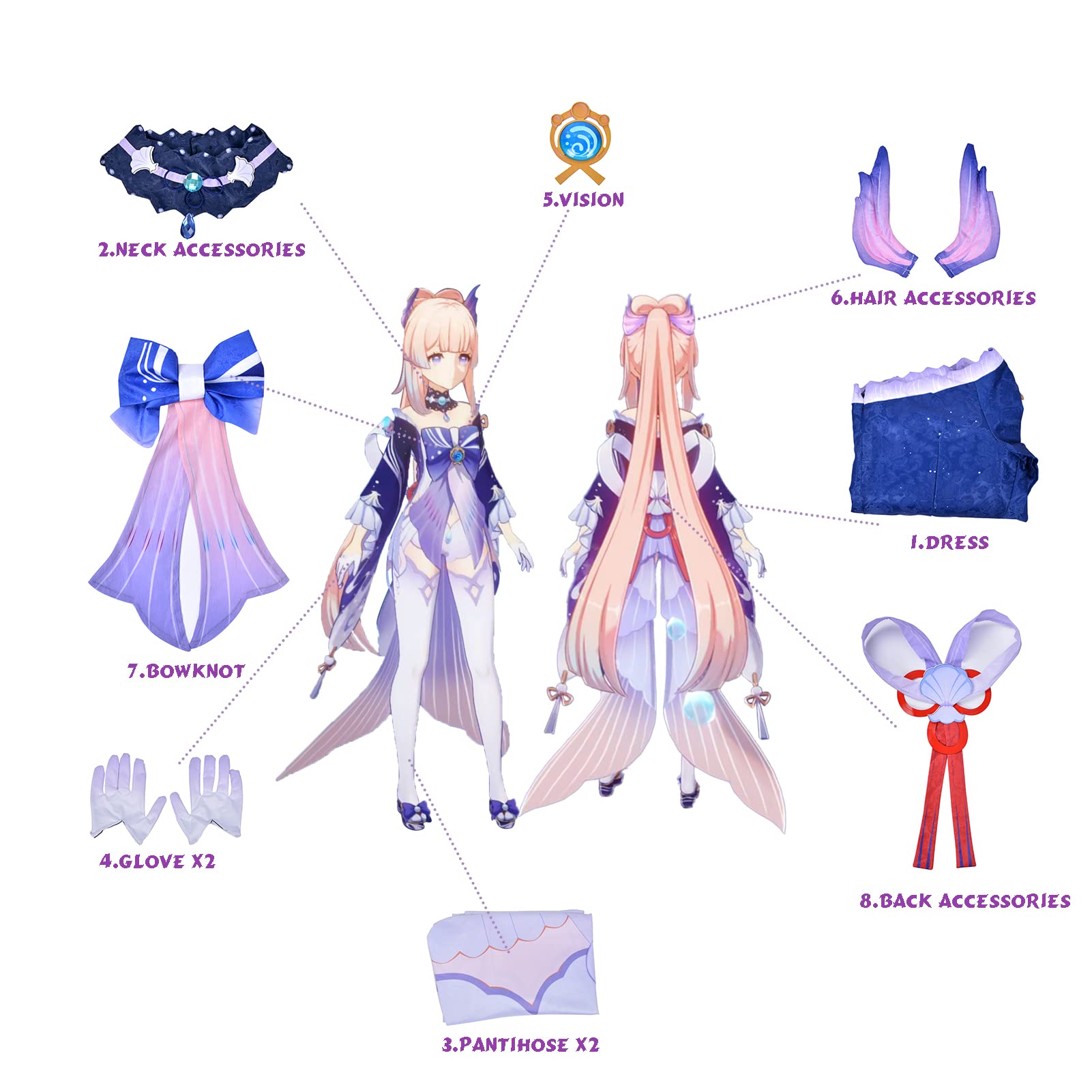 Hu Tao Klee Ganyu Kokomi Anime Cosplay Costume Set for Women - Full Outfit with Accessories | Halloween Party, Comic Con & Game Convention Cosplay