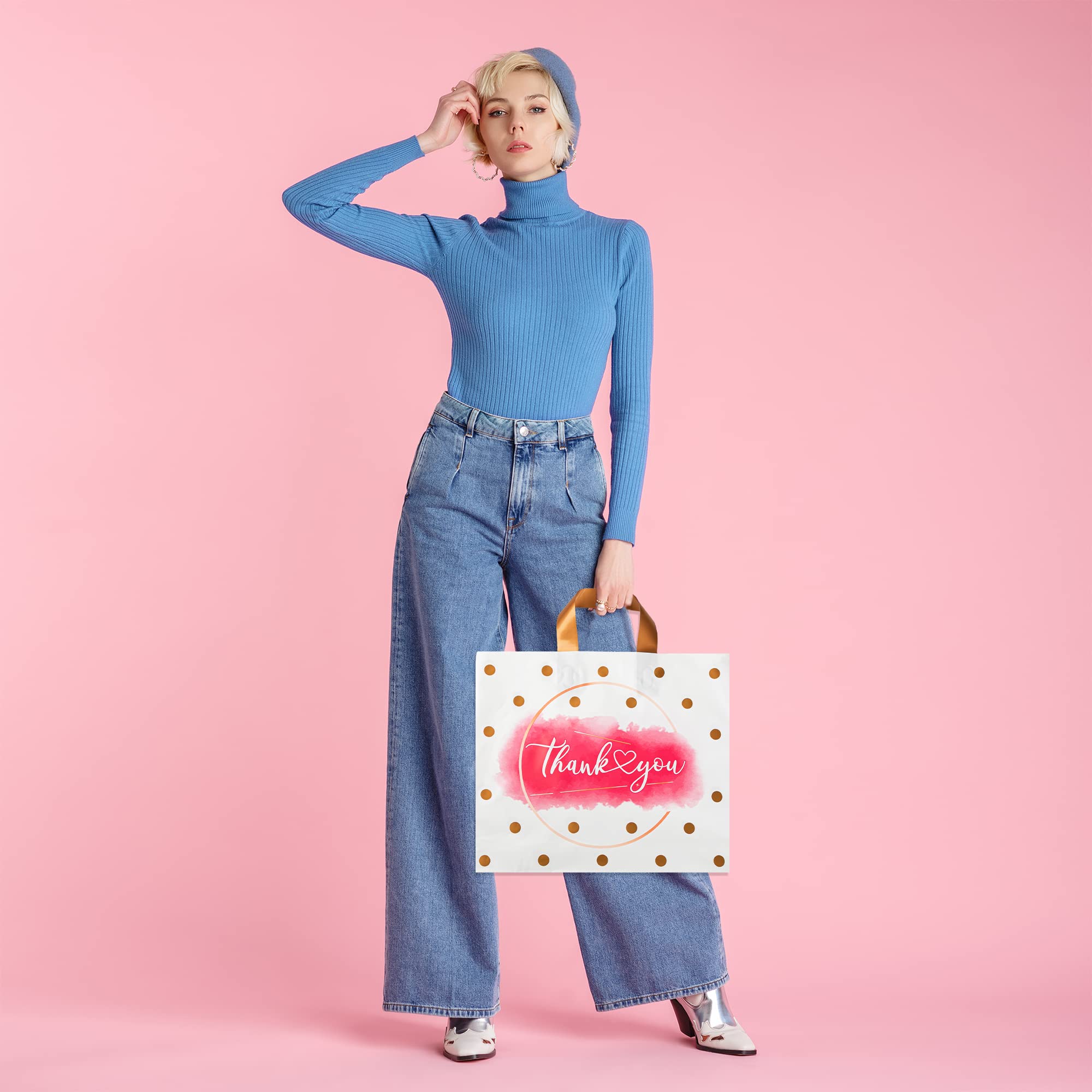Premium 50-Pack Extra Thick Plastic Thank You Shopping Bags for Small Business & Boutique - 10x12 Inch Retail Merchandise Bags for Customers, Office Parties & Business Gifting - Perfect for Retail Stores, Gift Shops & Customer Appreciation Events