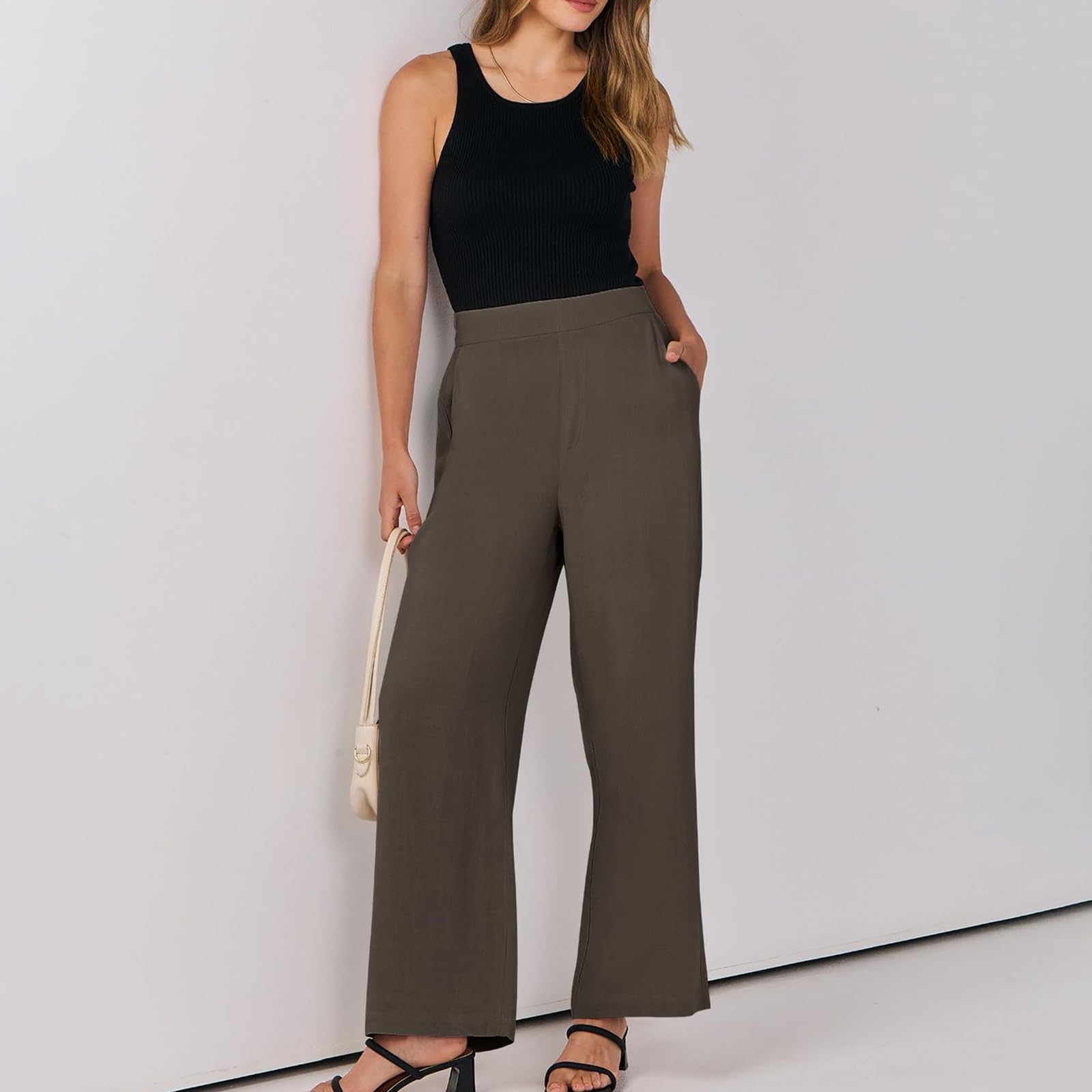 **Women's High Waisted Palazzo Pants - Comfortable Linen Wide Leg Trousers with Pockets for Work, Casual & Dressy Occasions | Office, Travel & Lounge Wear**