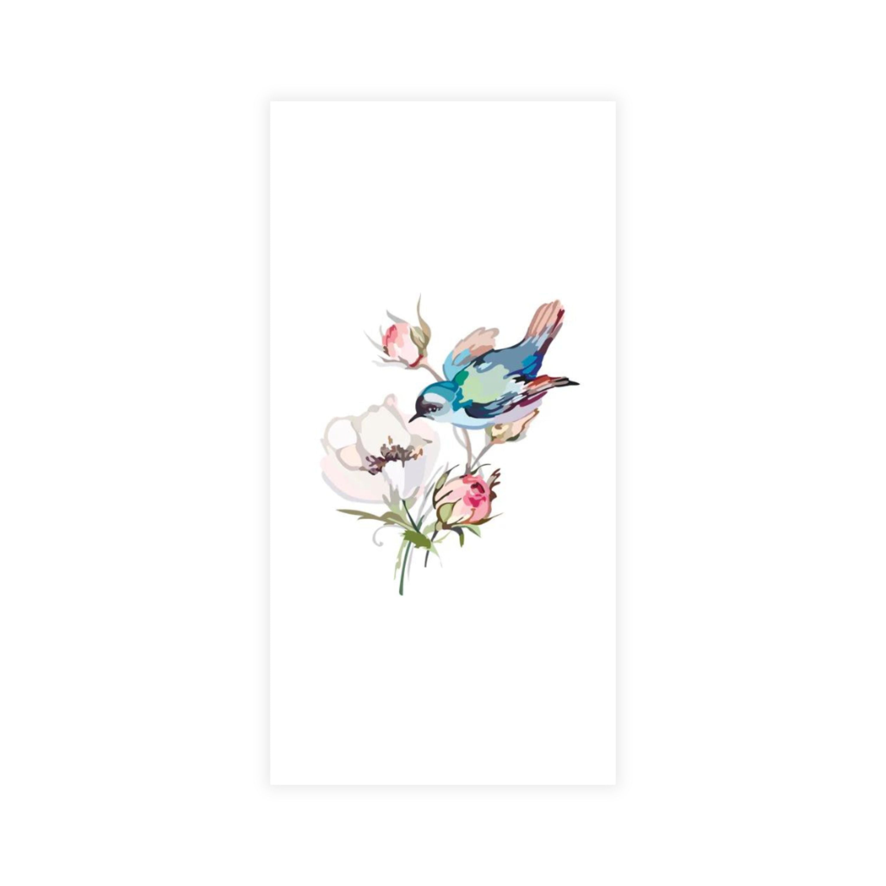 Premium Disposable Linen-Like Paper Guest Towels - 16 Pack Floral Bird Design | Soft & Absorbent for Bathroom, Kitchen, Parties & Events