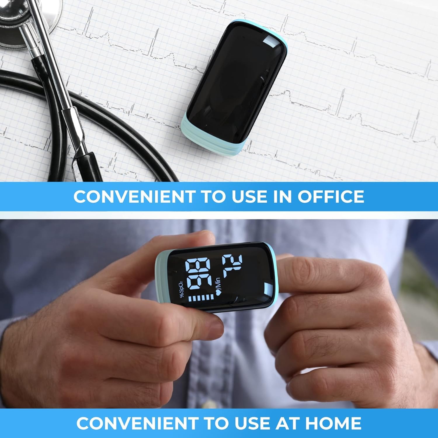Rechargeable Fingertip Pulse Oximeter - Accurate Blood Oxygen Saturation (SpO2) & Heart Rate Monitor with Lanyard - Portable Oxygen Meter for Home Use, Hiking, Running, Cycling & Outdoor Sports - TY05 Blue