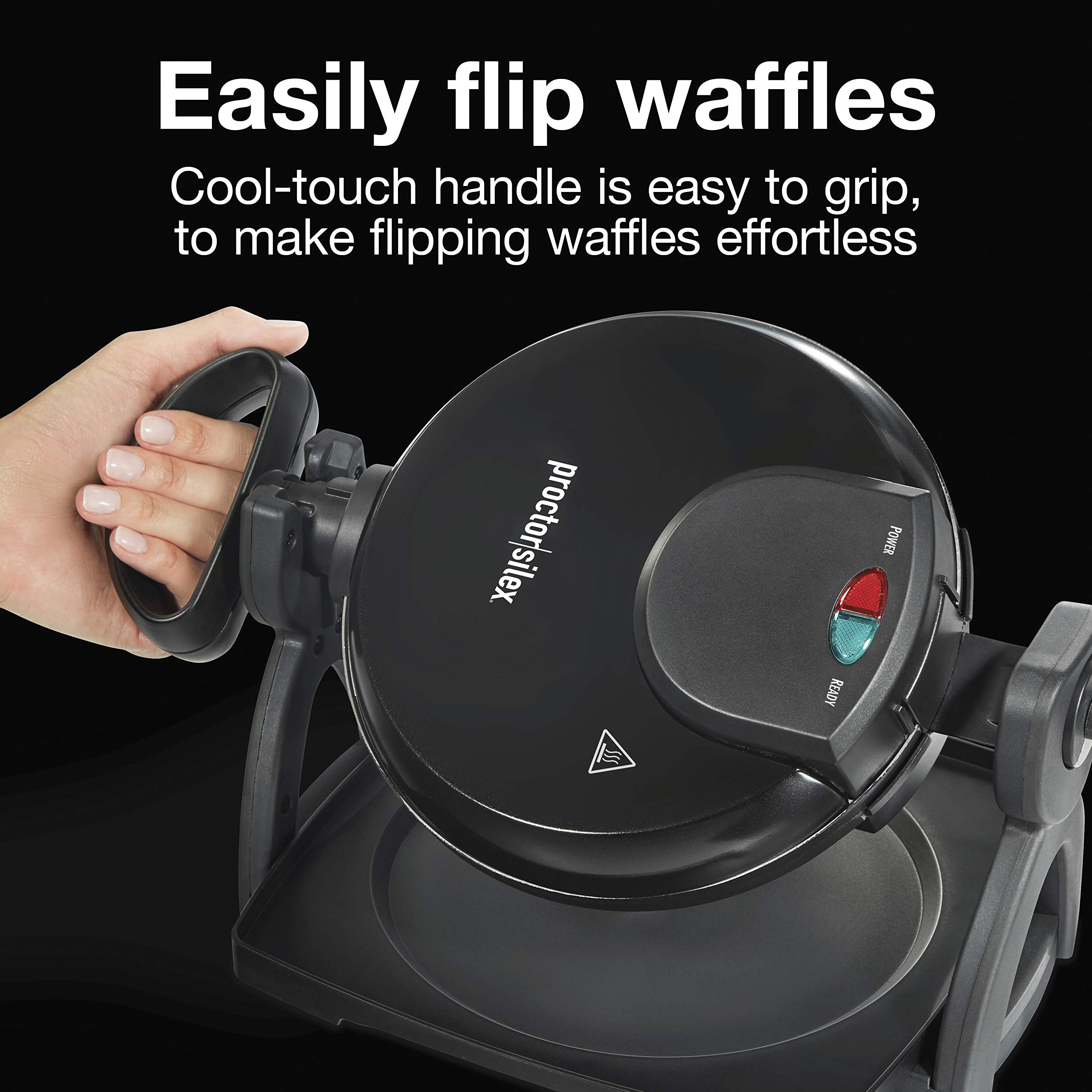 Proctor Silex 26090PS Black Flip Belgian Waffle Maker with Nonstick Plates - Single Waffle Capacity for Breakfast, Brunch & Family Gatherings