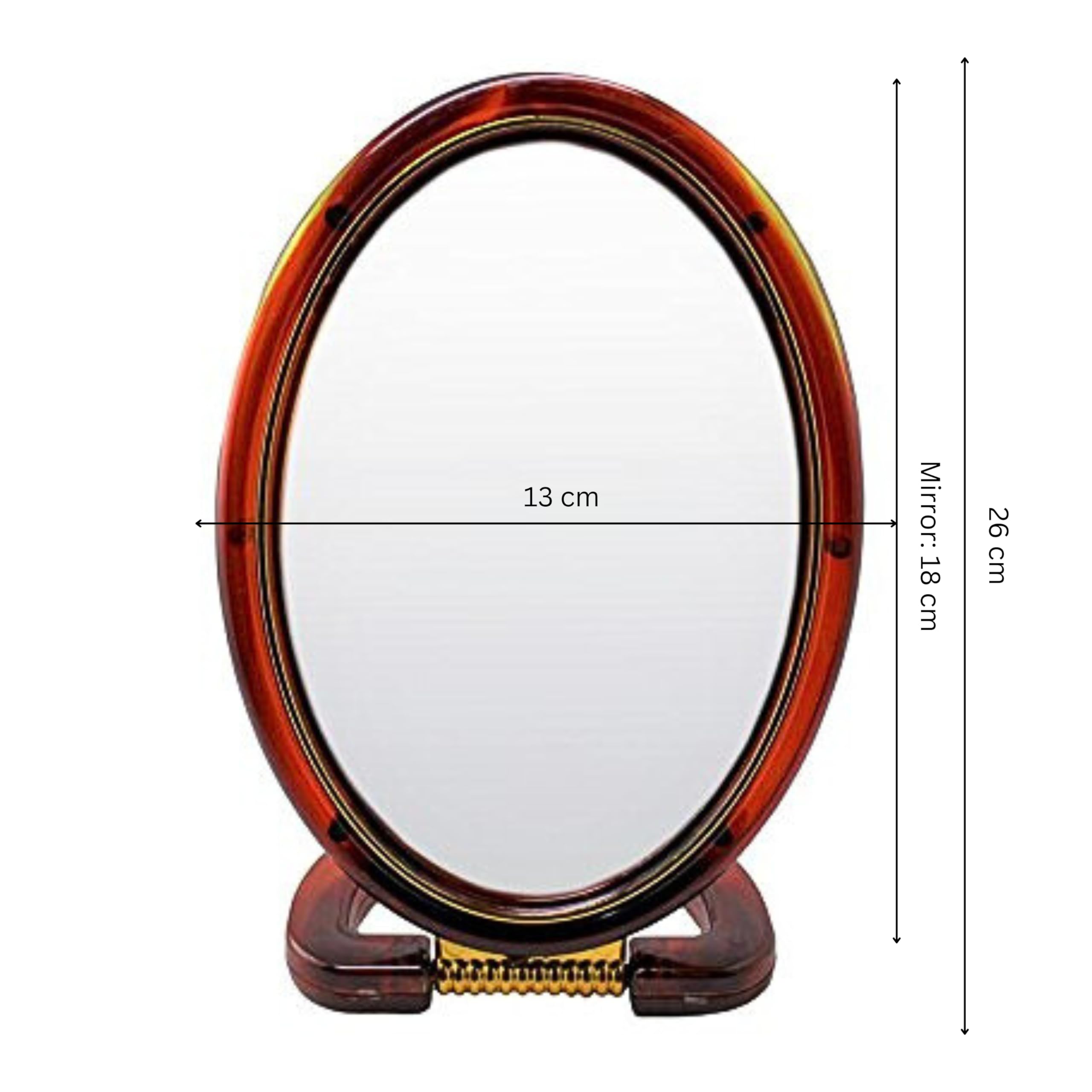 5X Magnifying & 1X Regular Double-Sided Cosmetic Mirror with Foldable Base - 18x13cm Oval Brown Makeup Mirror for Vanity, Travel & Professional Use