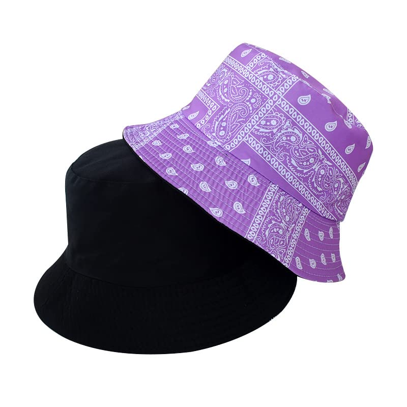 Stylish Blue Bandana Bucket Hats for Women & Men - Black, Red, White Fashion Sun Hats for Fishing, Beach, Skateboarding - Packable UV Protection Caps for Outdoor Activities & Summer Travel