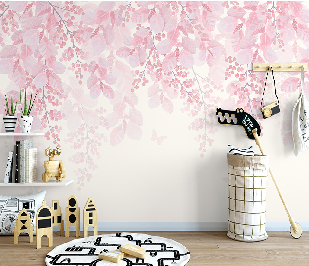 Cherry Blossom Tree Wallpaper with Pink Flowers - Nature-Inspired Mural for Bedroom, Living Room & Nursery Decor
