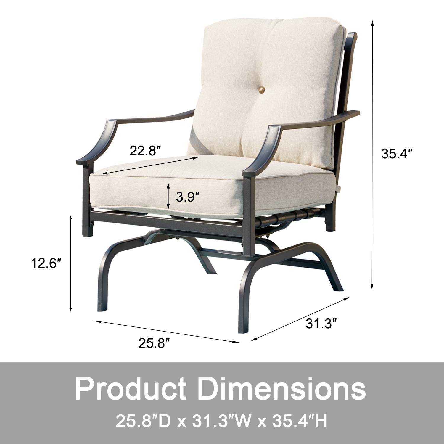 Premium Outdoor Rocking Chairs with Padded Cushions - 2-Piece Patio Dining Set, Durable Metal Frame & Motion Spring Design - Perfect for Porch, Balcony, Garden & Backyard Relaxation (Beige)