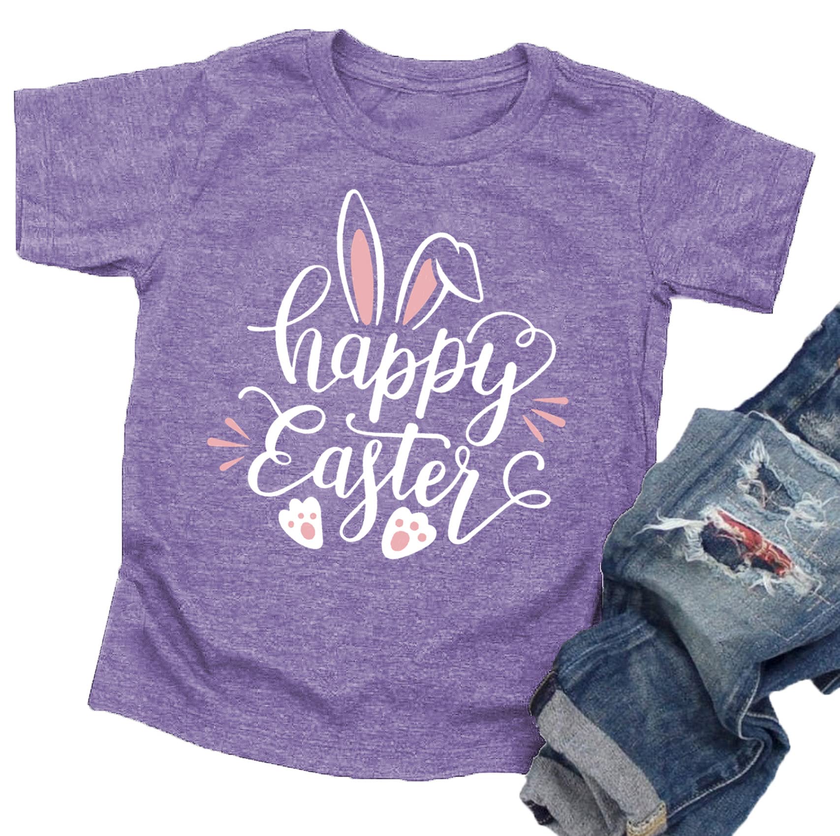 Happy Easter Graphic T-Shirt for Toddler Boys & Girls - Cute Bunny Rabbit & Easter Egg Print Cotton Tee - Perfect for Easter Egg Hunts, Spring Photos & Family Celebrations