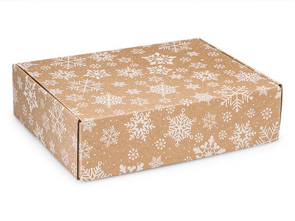 Premium Kraft Snowflakes Gift Boxes - 12x9x3 Inches - 24 Pack Eco-Friendly Holiday Shipping Boxes for Christmas Gifts, Party Favors & Small Business Packaging