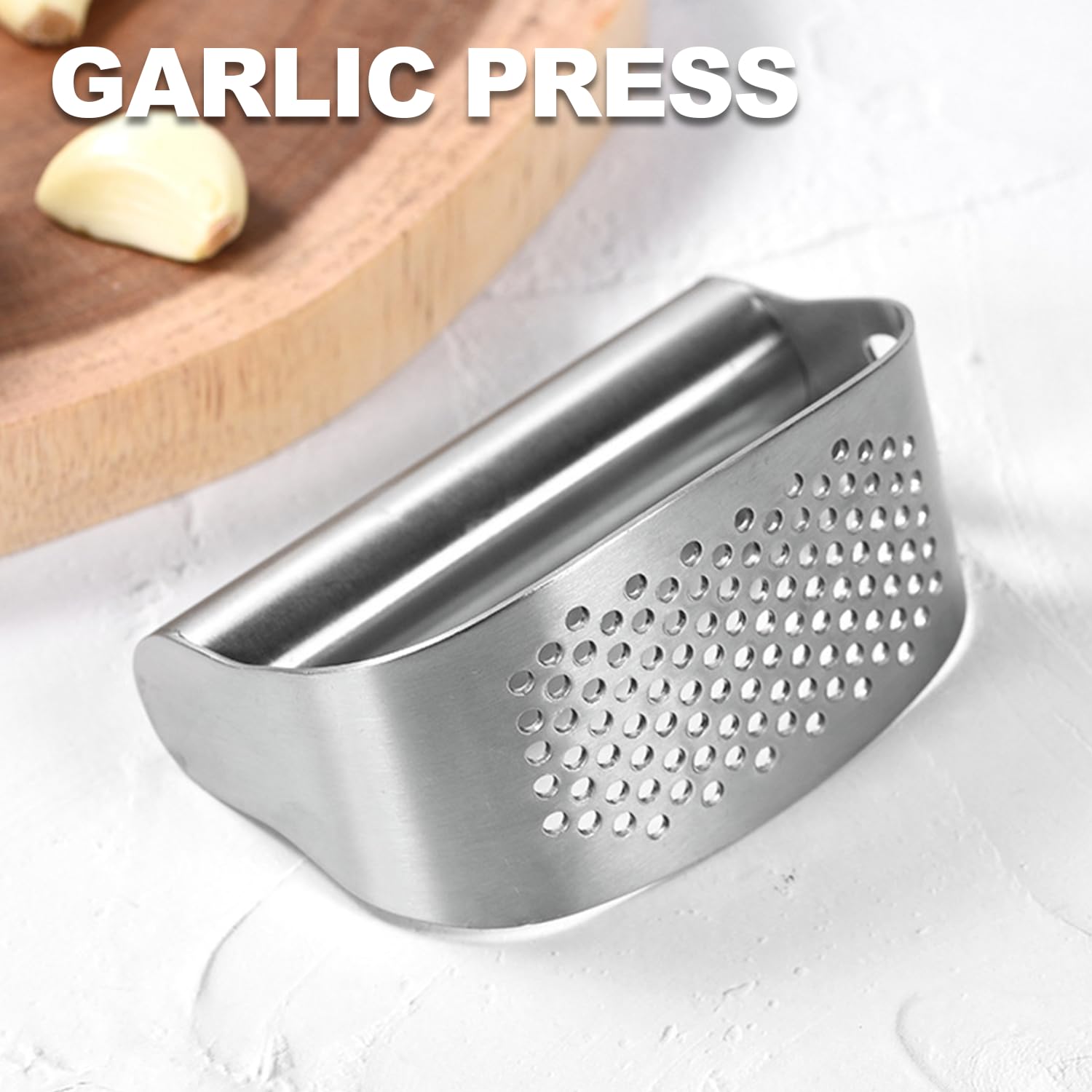 2024 Premium Stainless Steel Garlic Press & Mincer - Heavy Duty Garlic Crusher with Built-in Peeler, Cleaning Brush & Bottle Opener - Perfect for Cooking, Meal Prep & Kitchen Essentials (1 Set)