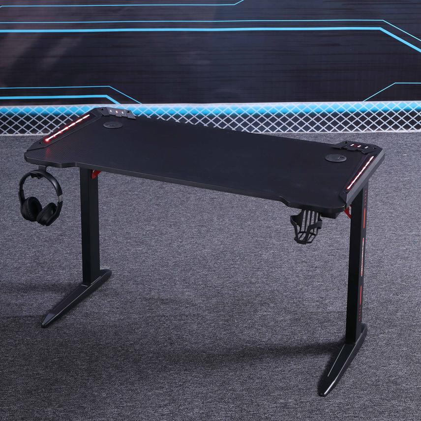 140cm RGB Gaming Desk with LED Lights - Carbon Fiber L-Shaped Computer Table for Home Office & Gaming Setup - Black (Perfect for PC Gaming, Streaming & Workspace)