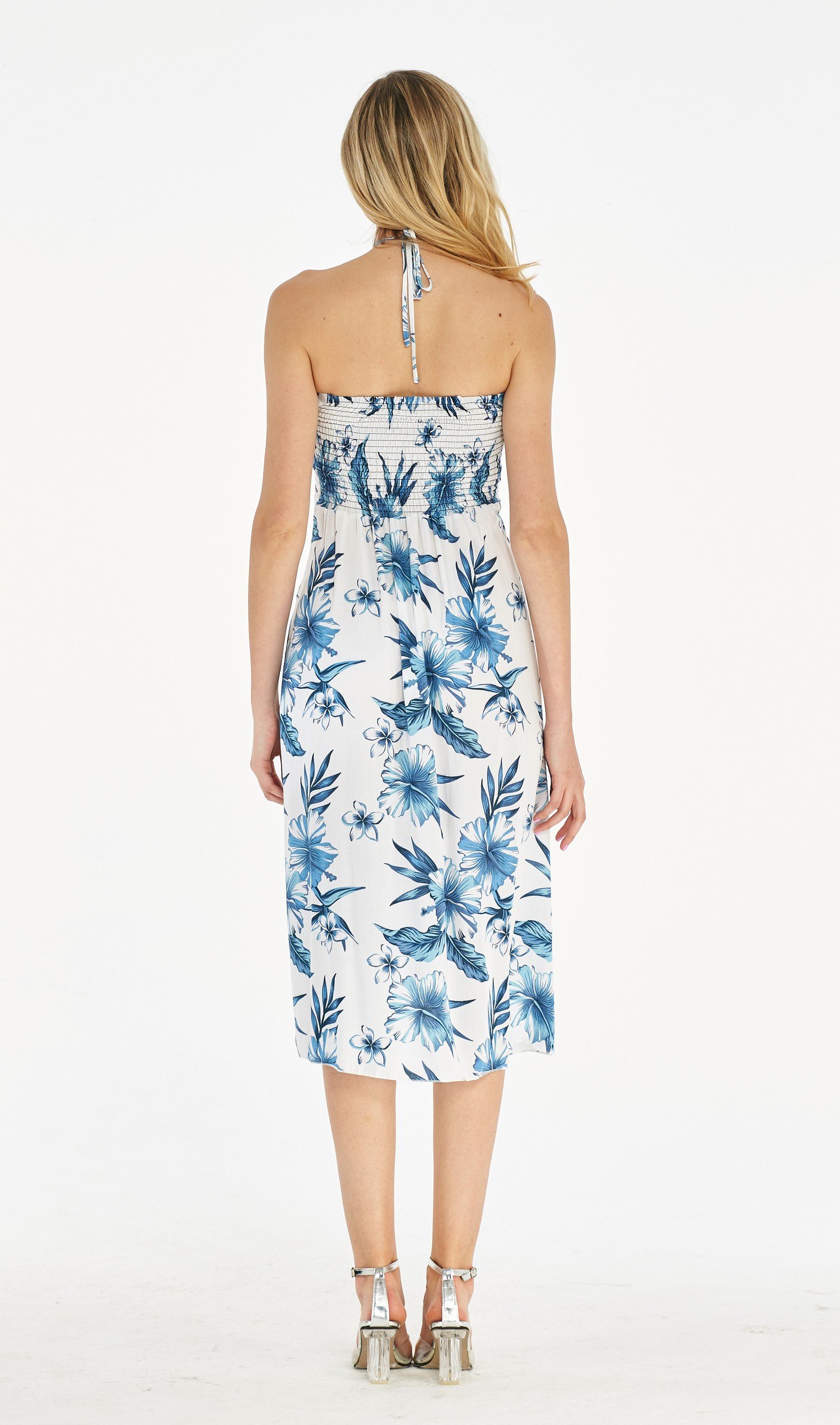Women's Floral Print Halter Dress - Tropical Hawaiian Luau Party Outfit for Beach Vacation, Summer BBQ, and Casual Wear