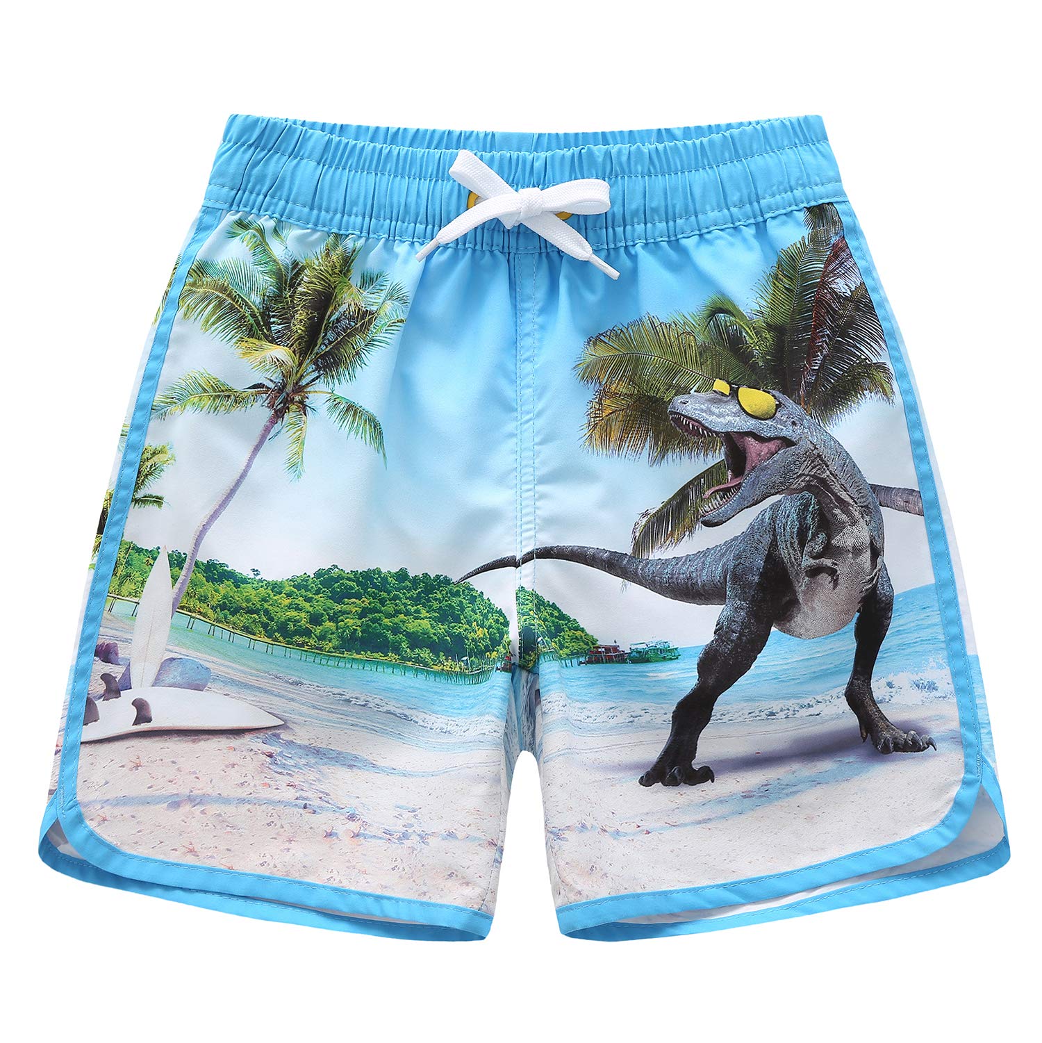 HowJoJo Boys Dinosaur Swim Trunks - Quick Dry 3D Printed Swim Shorts with UPF 50+ Sun Protection for Beach, Pool & Summer Water Activities