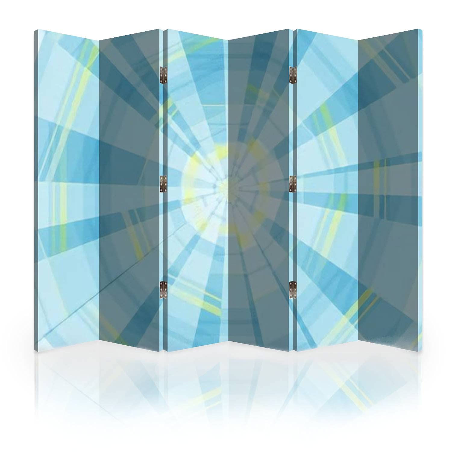 6-Panel Folding Room Divider Screen - Cool Blue & Yellow Canvas Privacy Partition for Home & Office | Space Separator for Bedrooms, Living Rooms, and Events