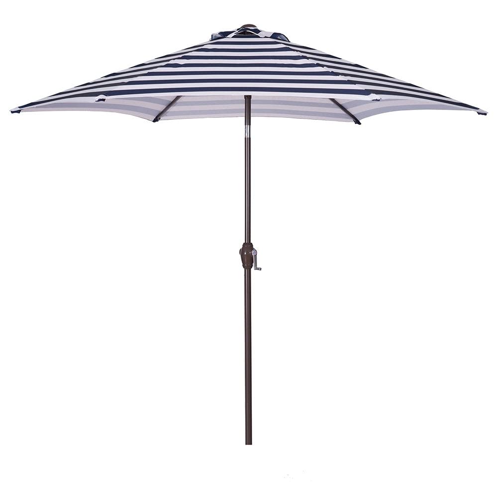 8.6ft Outdoor Patio Umbrella with Push Button Tilt & Crank - Blue Stripe UV-Resistant Polyester Beach Umbrella for Poolside, Backyard, and Garden Relaxation