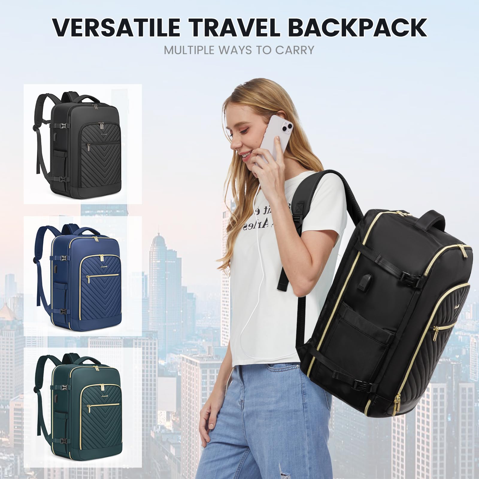 LOVEVOOK Large Travel Backpack for Women - Flight Approved Carry On Backpack with USB Charging Port & 3 Packing Cubes, Waterproof 17 Inch Laptop Backpack for Business Travel, Commuting & Weekend Getaways