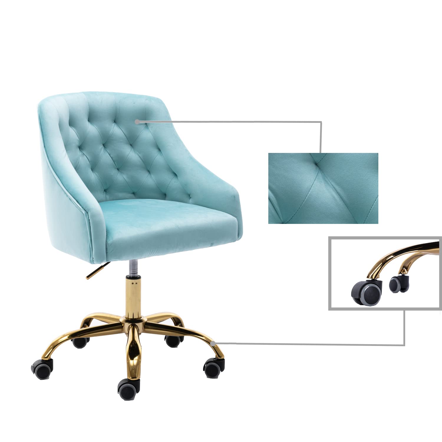 Ergonomic Modern Home Office Chair - Adjustable Swivel Desk Chair with Wheels, Velvet Upholstery for Living Room & Bedroom - Light Blue (Perfect for Work, Study & Makeup Vanity)