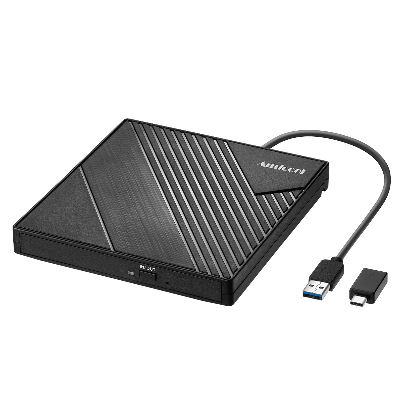 Amicool Slim Portable External DVD Drive USB 3.0 & USB-C - CD/DVD +/-RW Burner Writer for Laptop, PC, MacBook - Compatible with Windows 10/8/7, Mac OS, Linux - Black | Perfect for Watching Movies, Burning CDs, Installing Software & Backing Up Data