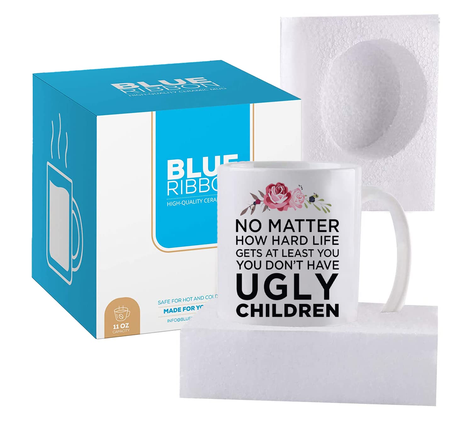 Funny Coffee Mug for Mom - 'No Matter How Hard Life' Inspirational Gift from Daughter, Wife or Son - 11 oz Ceramic Mug in Decorative Gift Box with Foam - Perfect Mother's Day, Birthday & Christmas Present - Great for Office, Home & Daily Coffee Moments