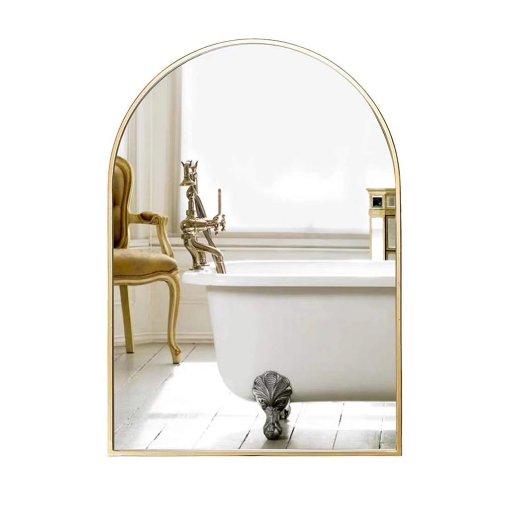 Modern Round Arc Iron Hanging Wall Mirror - Gold Bathroom Mirror for Home Decor, Bedroom & Entryway - Wall-Mounted Decorative Mirror with Rustic Vintage Style