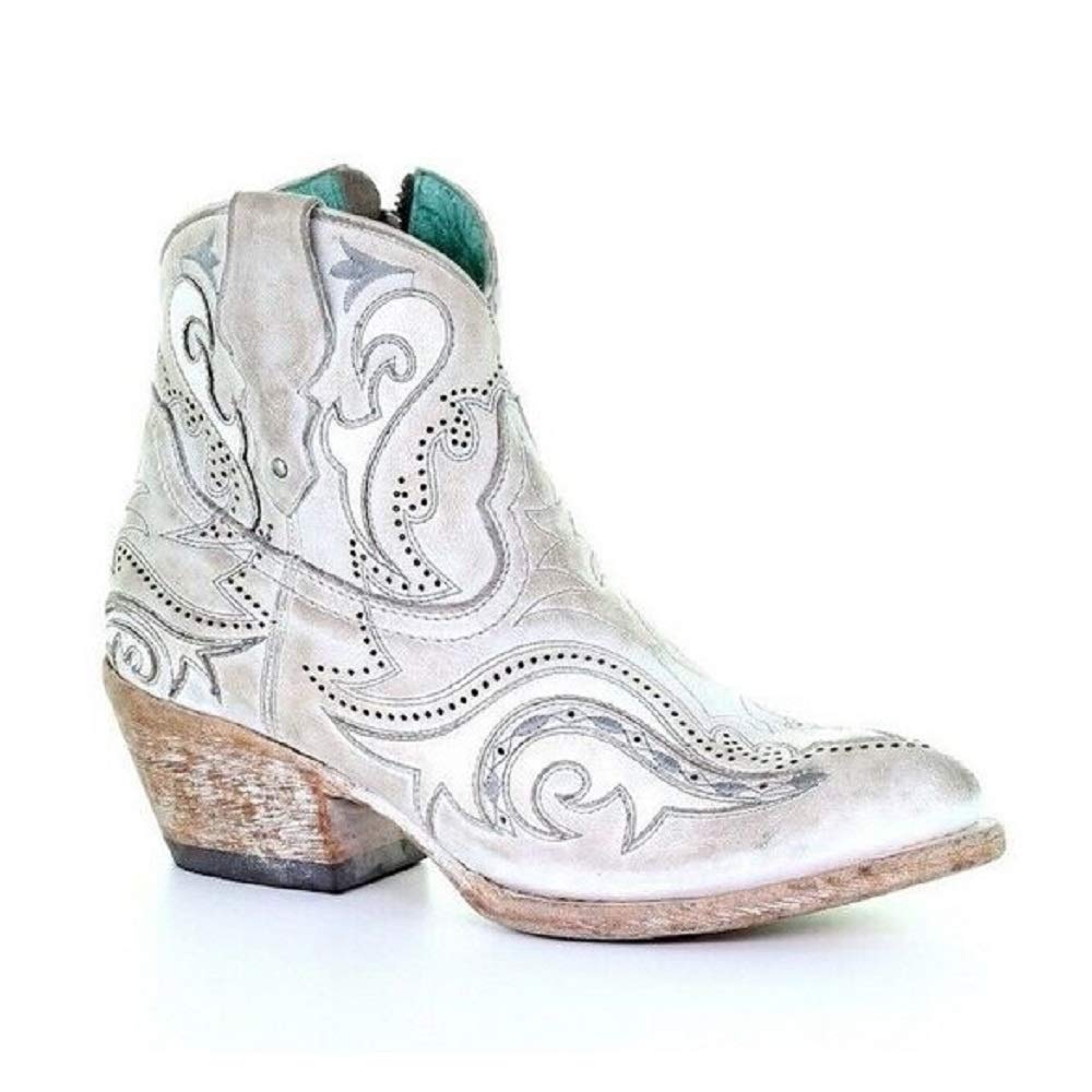 Corral Women's White Overlay & Embroidery Ankle Boots G1479 - Stylish Western Boots for Cowgirl Fashion, Rodeo Events & Country Outfits