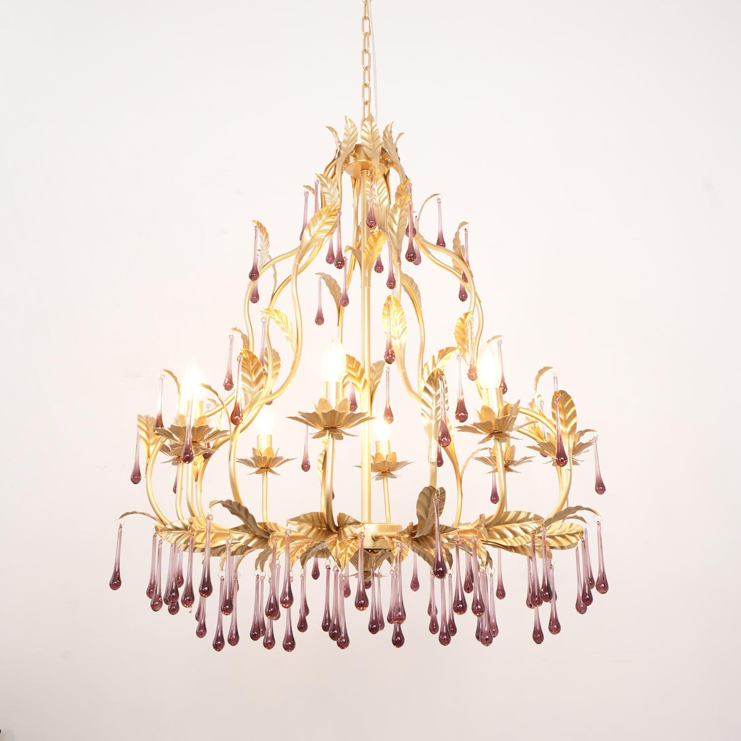 Elegant Amethyst Crystal Drop Glass Chandelier - Modern Luxury Ceiling Light Fixture for Dining Room, Bedroom & Living Room Decor