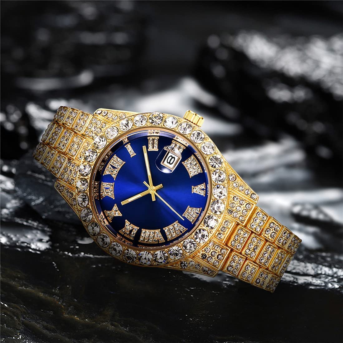 Luxury SENRUD Men's Diamond Watch - Fashion Iced-Out Crystal Rhinestone Analog Quartz Watch with Bracelet Wristband | Perfect for Formal Events, Parties & Special Occasions