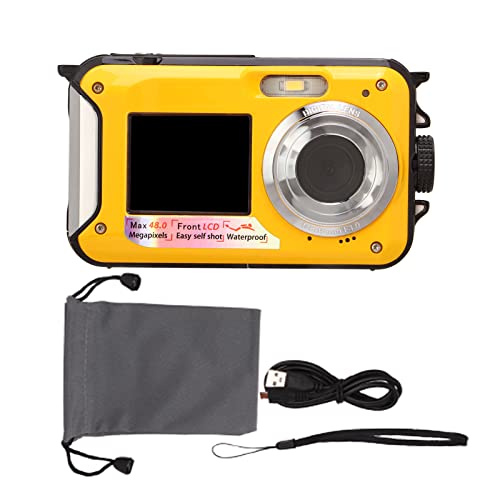 48MP Waterproof Digital Camera with 2.7K FHD Video & 16x Zoom - 10ft Underwater Camera with Dual Screens for Selfie - Ideal for Snorkeling, Swimming, Beach Vacations & Outdoor Adventures (Yellow)