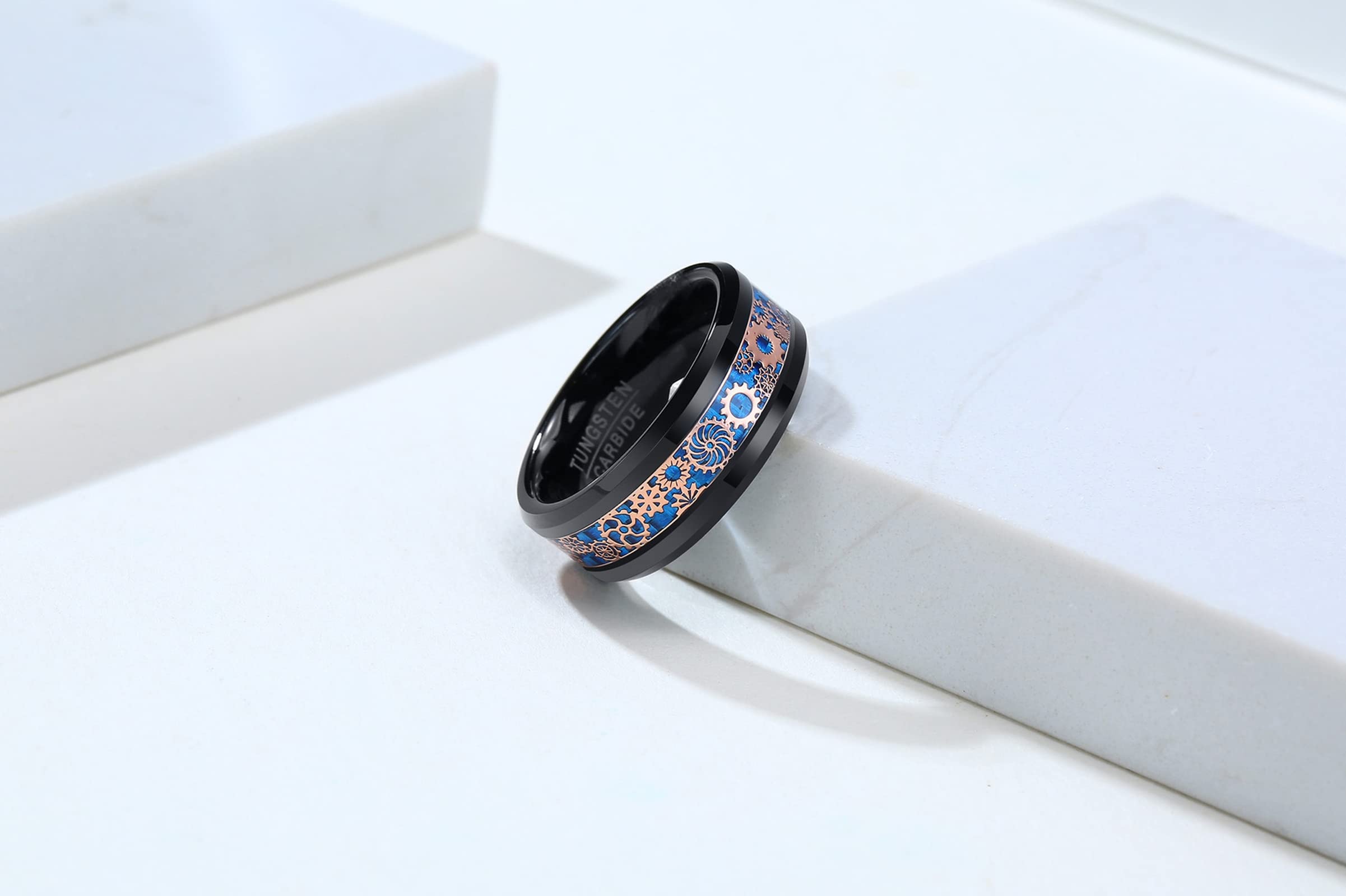 Men's Black Tungsten Wedding Band with Blue Carbon Fiber Inlay - Comfort Fit for Daily Wear