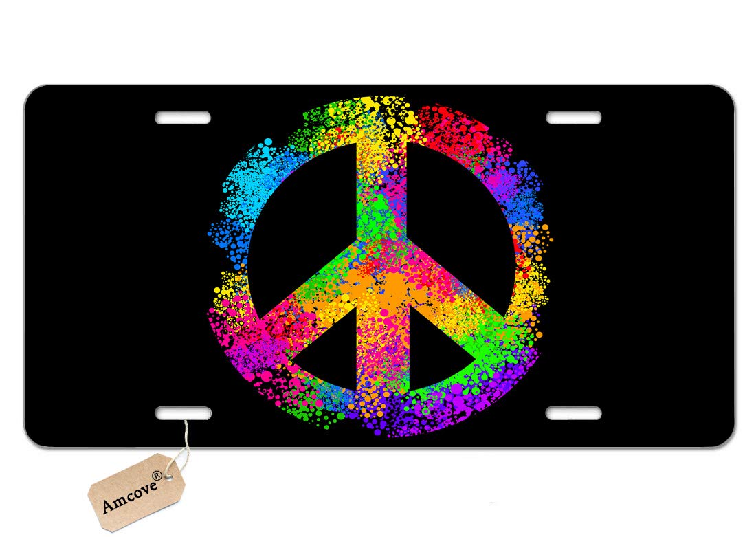 AMCOVE Peace Sign Aluminum License Plate - 6x12 Inch Custom Car Tag for Women & Men - Unique Novelty Auto Accessory & Home Decor Gift for Hippie, Biker, Vintage Lovers - Perfect for Cars, Motorcycles, Bedrooms & Dorm Rooms
