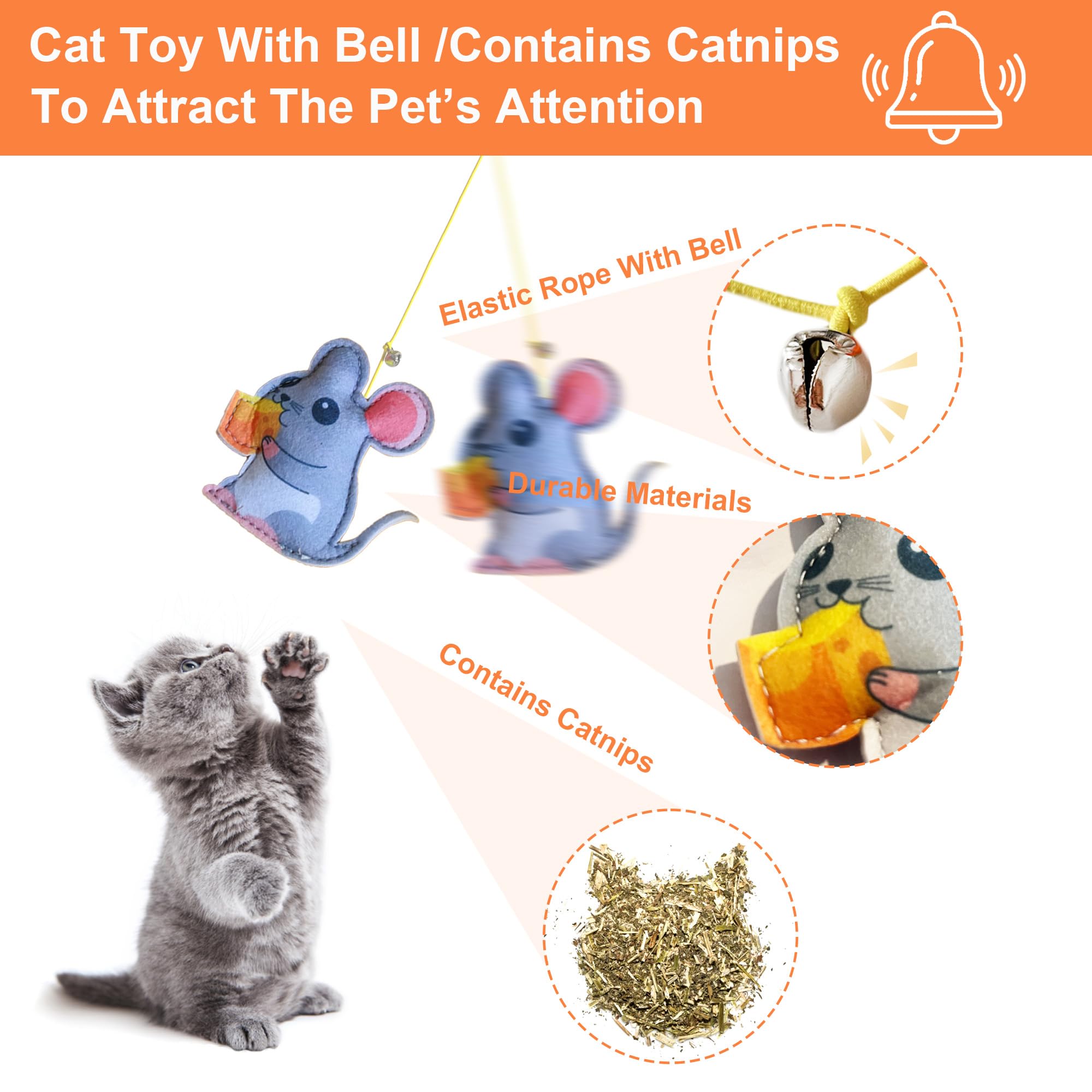 6PCS Retractable Cat Toys with Hanging Door String - Interactive Teaser for Indoor Play, Hunting Exercise & Mental Stimulation - Perfect for Kittens & Adult Cats to Chase & Play Alone or with Owners