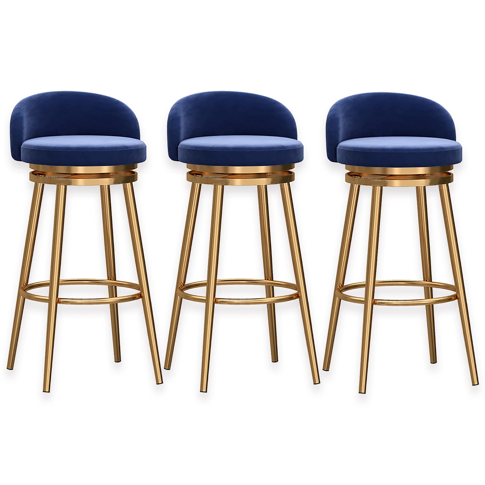 Swivel Bar Stools Set of 3 - Velvet Kitchen Island Chairs with Gold Metal Footrest, 150kg Weight Capacity - Perfect for Kitchen Counter, Breakfast Bar & Home Bar Decor