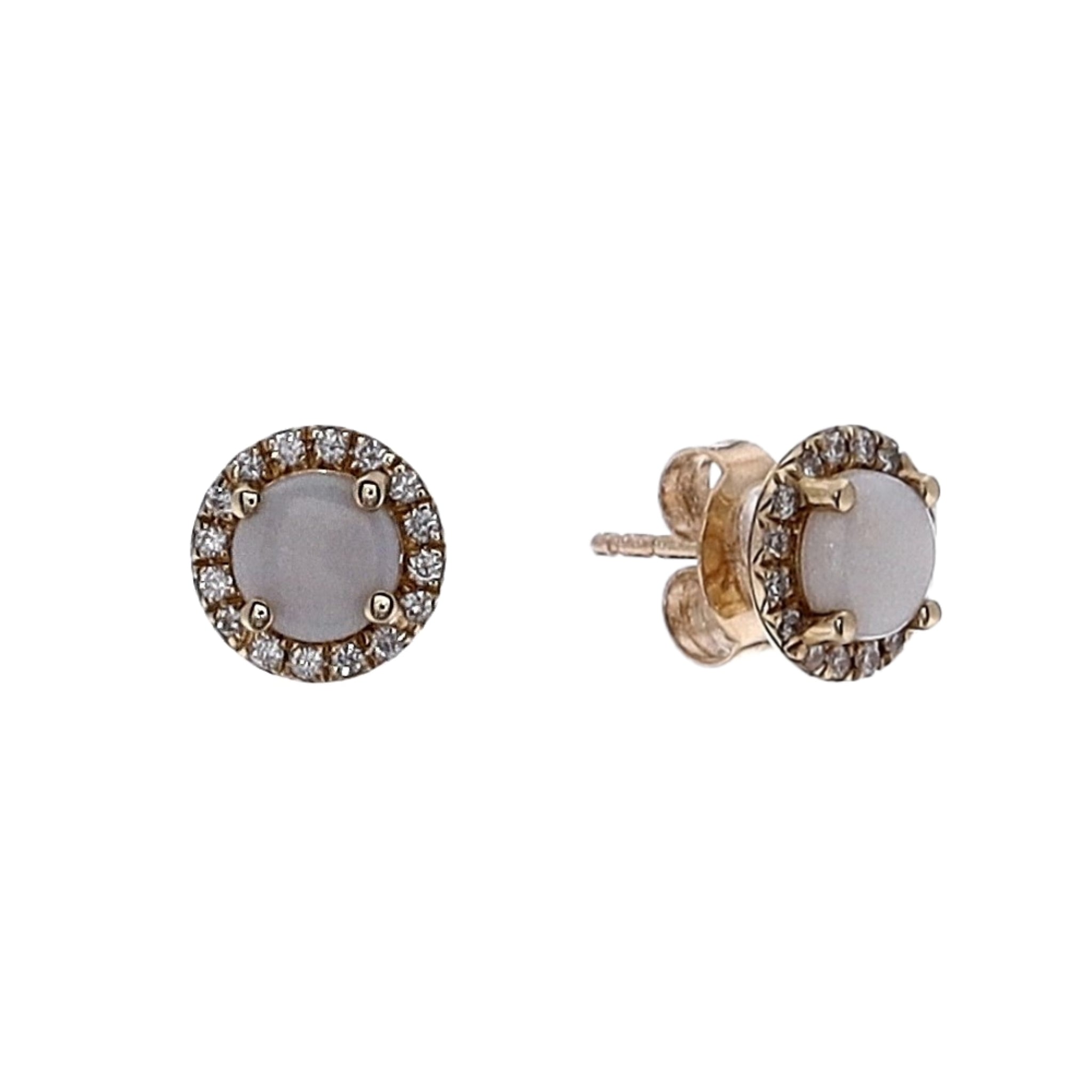 14K Yellow Gold Round Opal and Diamond Halo Stud Earrings for Women | Elegant Birthstone Jewelry Gift for Birthday, Anniversary & Special Occasions