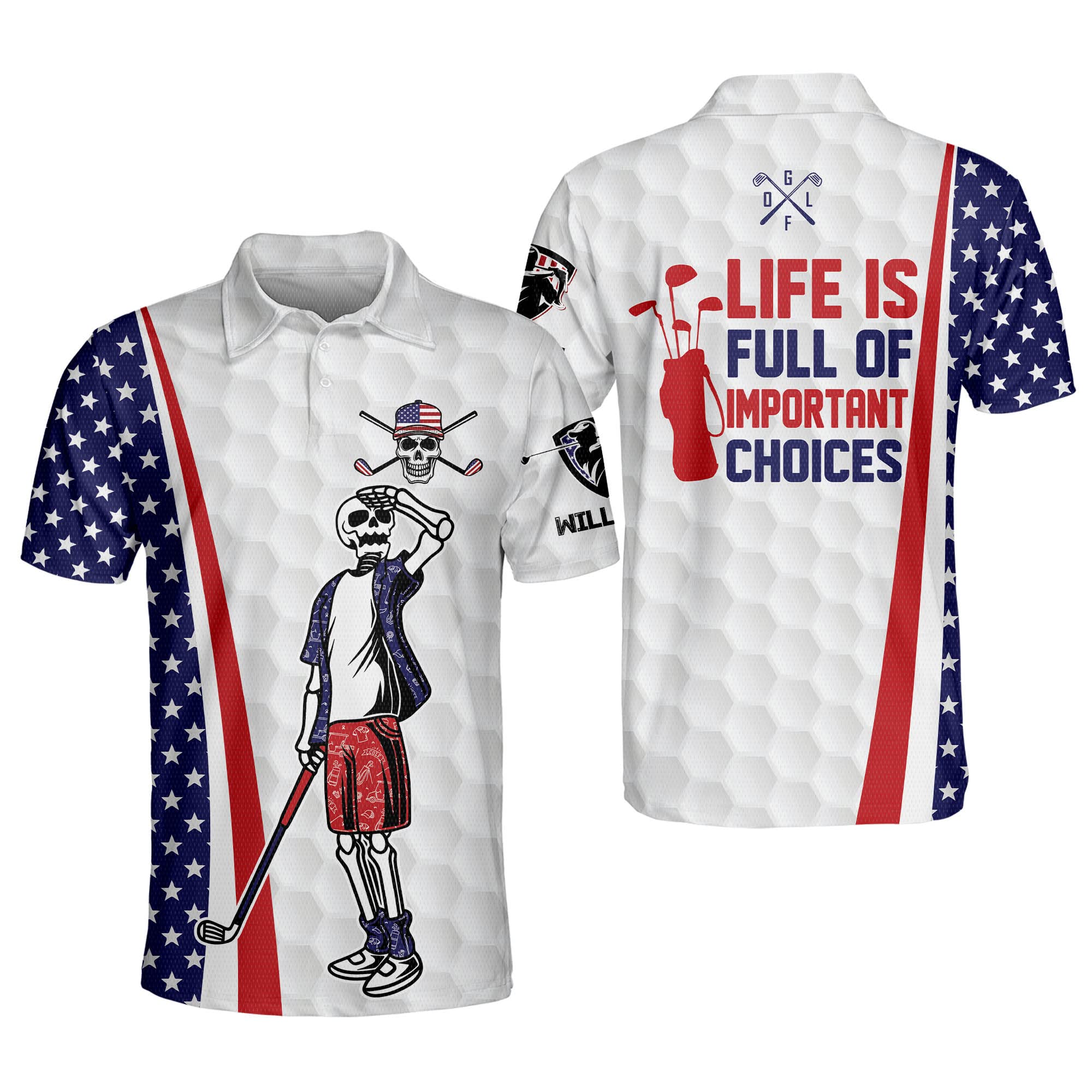 LASFOUR Personalized Patriotic Golf Polo Shirt for Men - American Flag Design, Moisture-Wicking Dry Fit Short Sleeve Performance Polo - Perfect for Golf Tournaments, 4th of July Celebrations & Patriotic Events