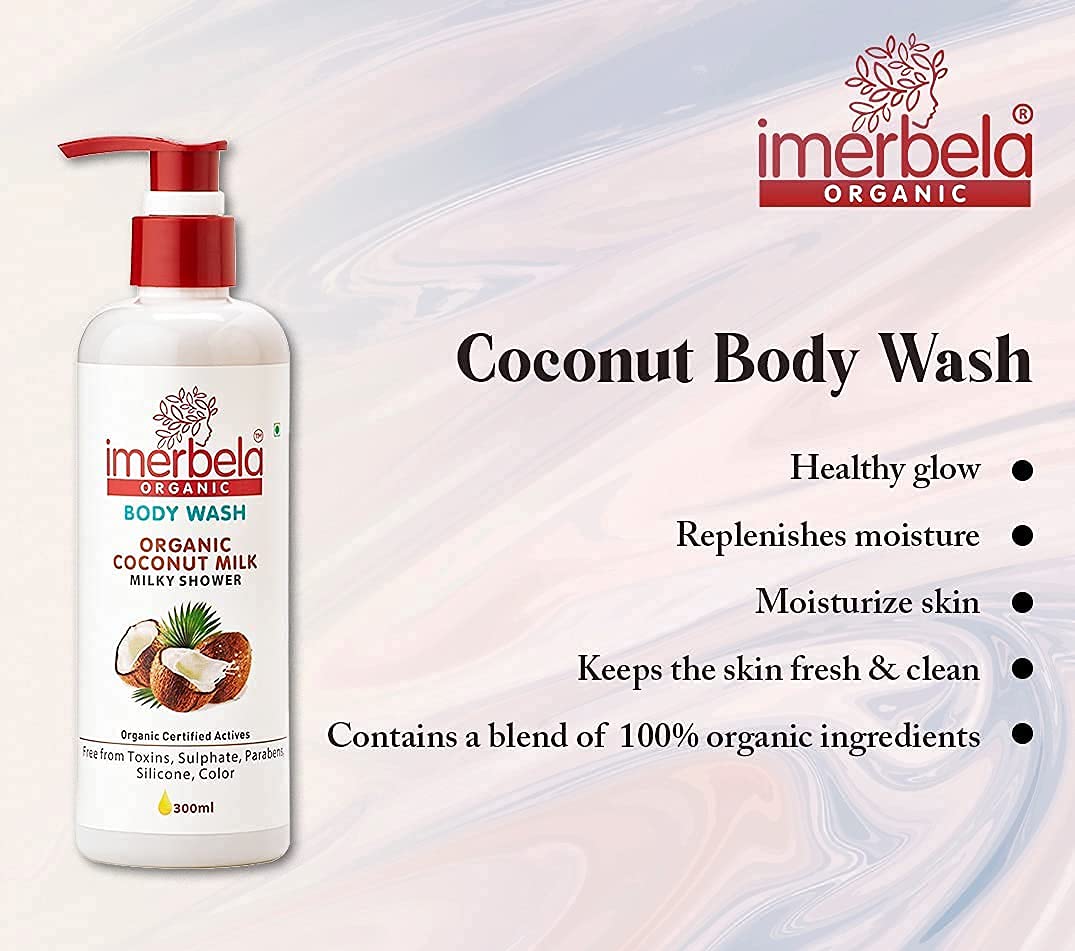 Imerbela Coconut Milk Body Wash 300ml - Creamy Shower Gel for Men & Women, Paraben-Free & Moisturizing - Perfect for Daily Bathing & Relaxing Spa Experience at Home