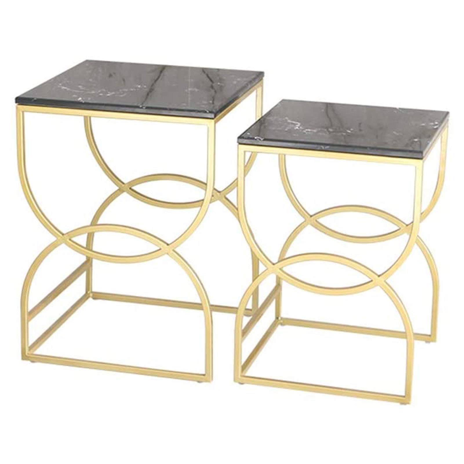 HAIZHEN Modern Coffee Table Set of 2 - Stackable Nesting End Tables with Marble Top & Gold Iron Frame for Living Room, Bedroom, Office (Black) - Perfect for Small Spaces, Sofa Side Tables, Home Decor