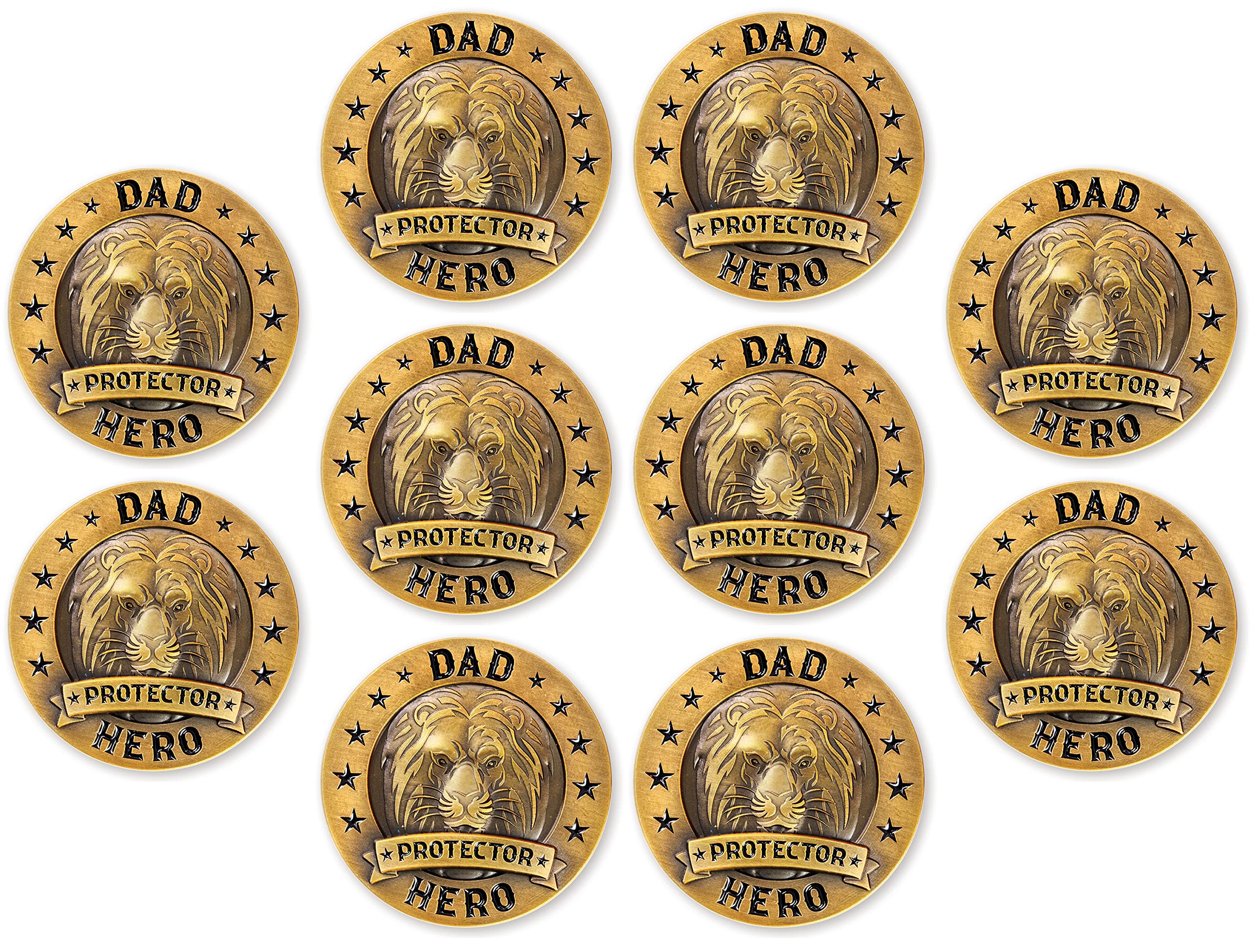 Bulk Pack of 10 Dad Protector Hero Challenge Coins - Christian Religious Gifts for Fathers from Daughter or Son - Best Dad in The World Collectible Pocket Token - Perfect for Birthday, Father's Day & Everyday Carry (EDC) - Inspirational Men's Gift for Faith-Based Dads