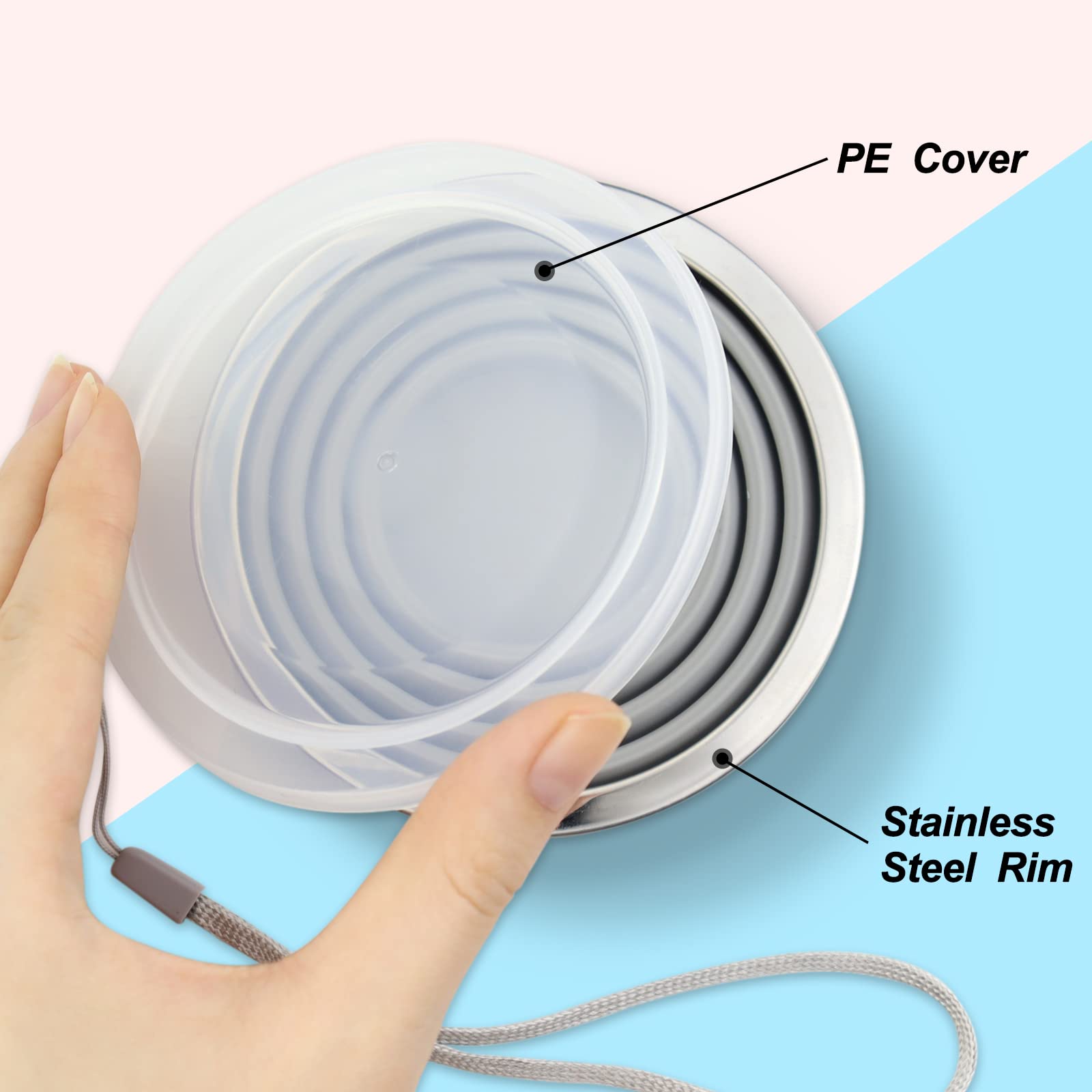 Collapsible Silicone Travel Cup with Lid - Reusable 270ml Portable Drinking Cup for Camping, Hiking & Outdoor Activities - BPA-Free, Space-Saving Design (Blue/Gray, 2 Pack) - Perfect for Backpacking, Picnics & Emergency Kits