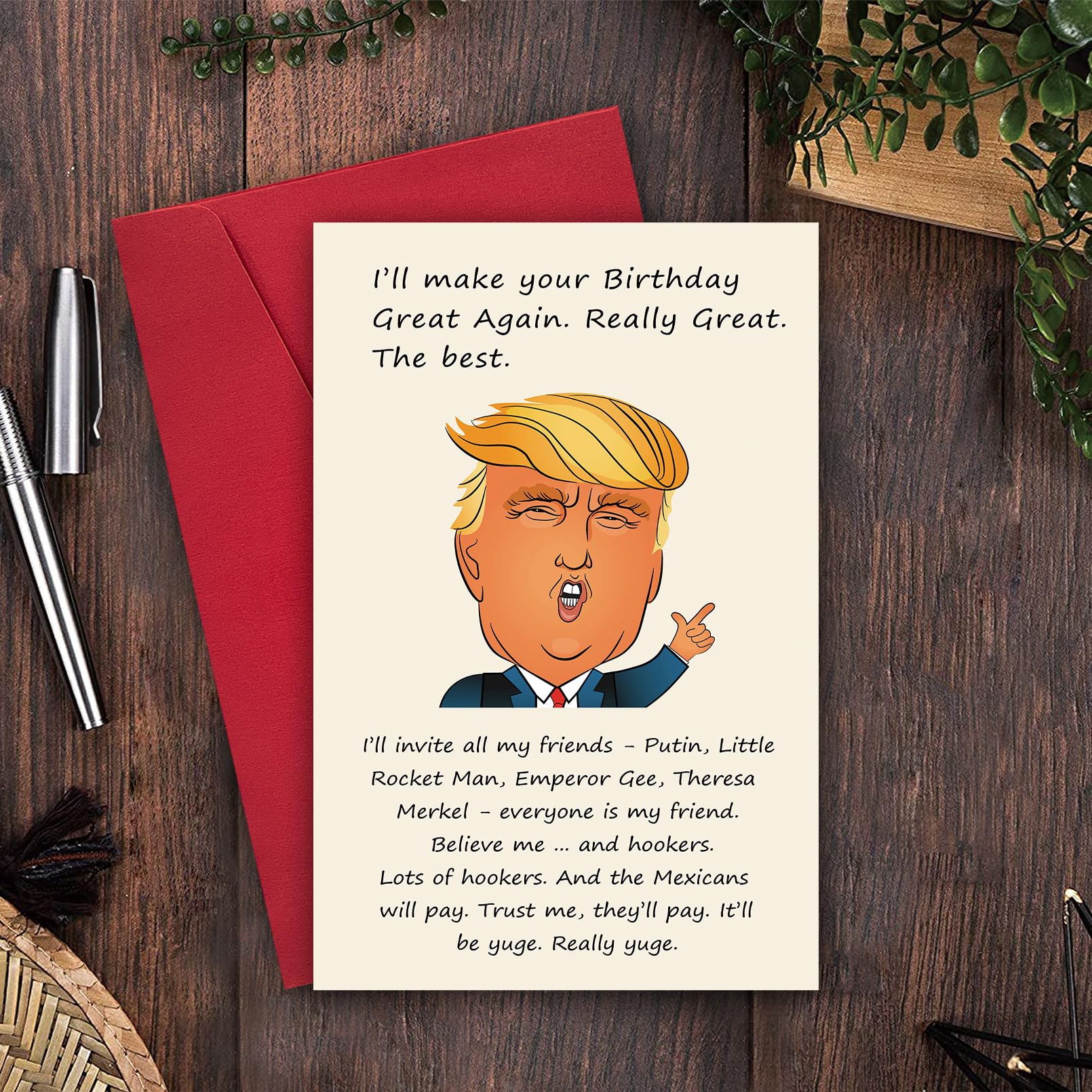 Funny Birthday Card - 'Lots of Hookers' Humorous Greeting Card with Donald Trump 'Make America Great Again' Theme | Perfect for Political Jokes & Conservative Gifts