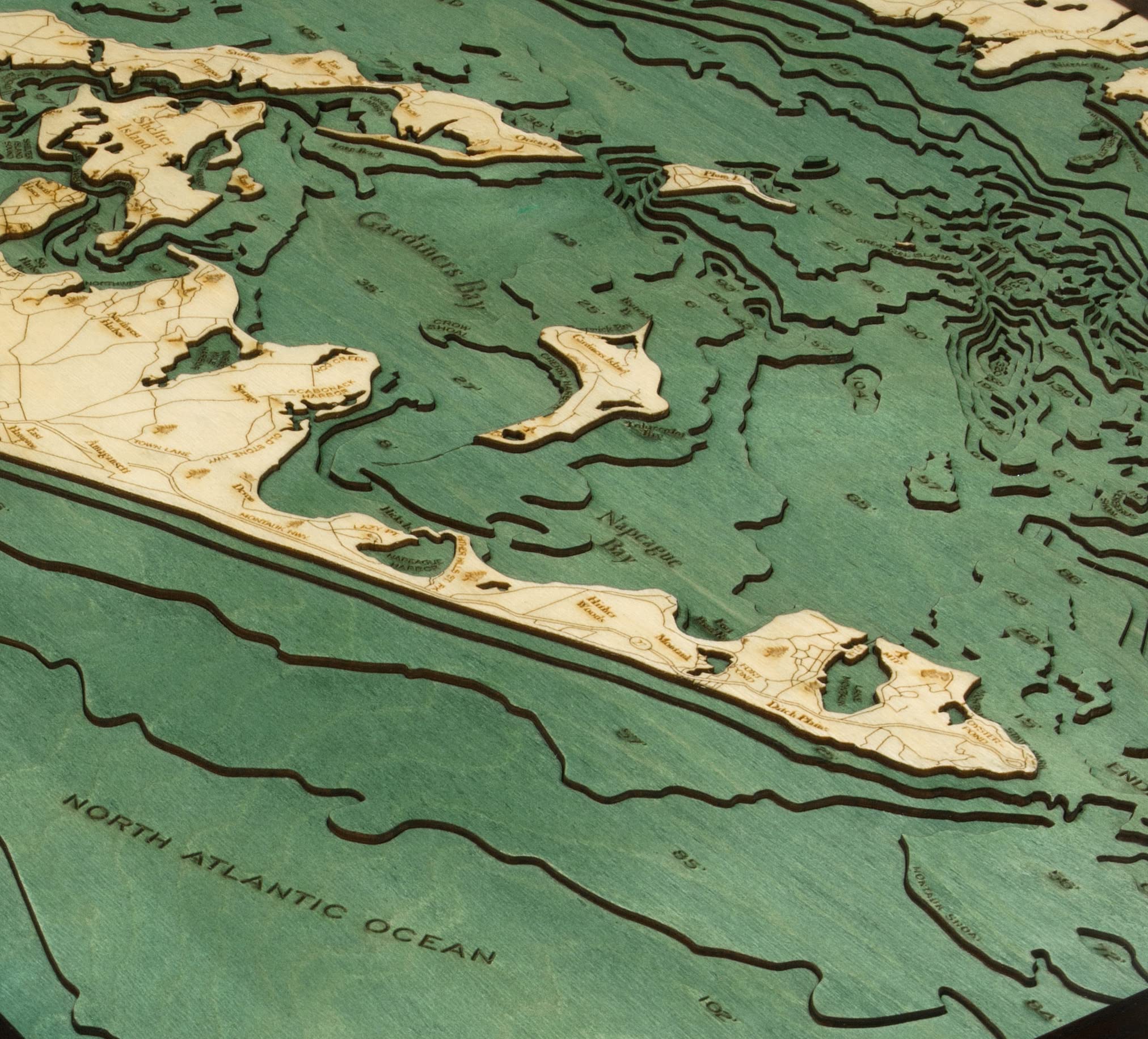 3D Nautical Wood Chart of Long Island Sound & The Hamptons - 24.5