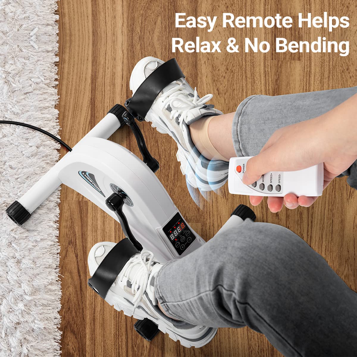 LUBBYGIM Electric Under Desk Bike Pedal Exerciser - Motorized Mini Exercise Bike for Seniors Rehab Training, Arm & Leg Fitness, Physical Therapy with 6 Speed Levels - Perfect for Home Office, Bedroom, and Physical Therapy Sessions