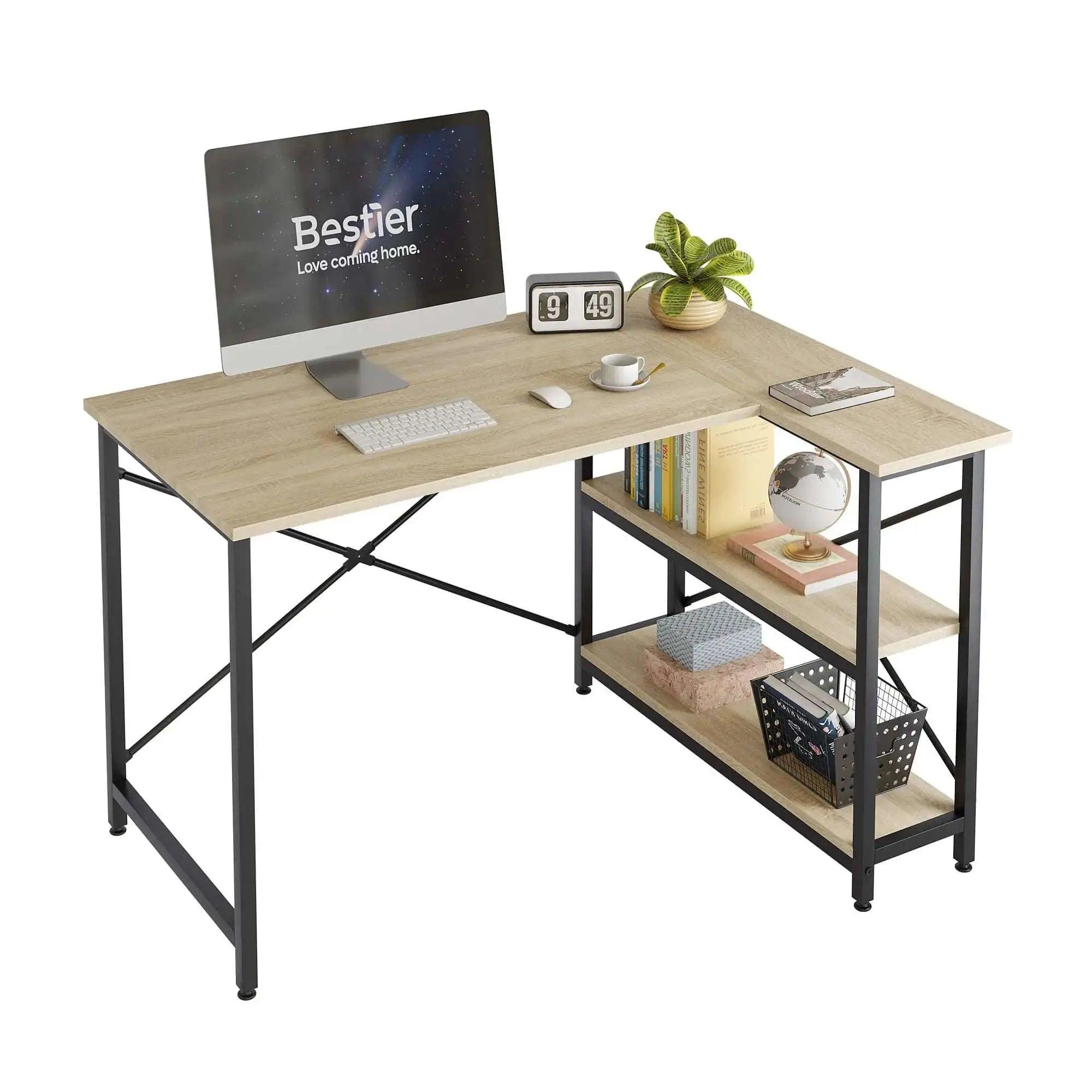 Bestier Small L-Shaped Desk with Reversible Shelves - Compact Home Office Desk for Small Spaces | Perfect for Gaming, Study & Remote Work