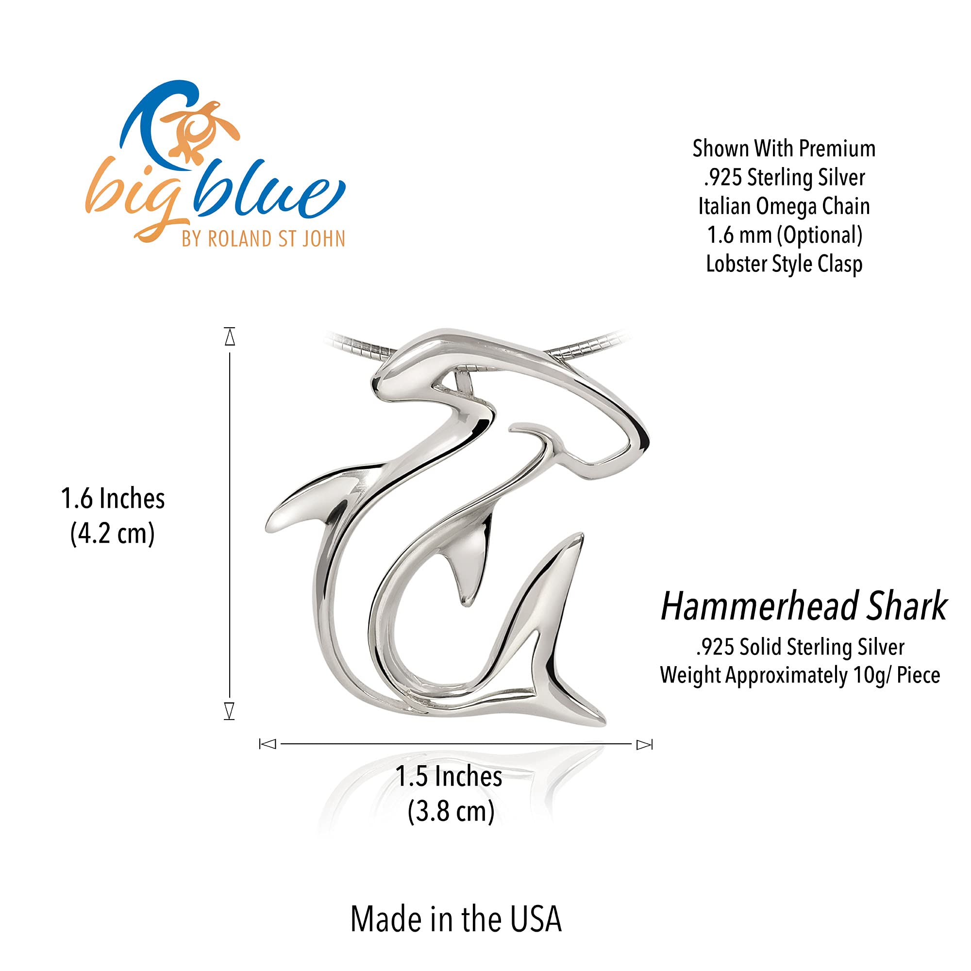 Sterling Silver Hammerhead Shark Pendant Necklace for Men & Women - 925 Silver Shark Charm Jewelry Gift for Shark Lovers | Perfect for Beach Parties, Ocean Themed Events & Everyday Wear