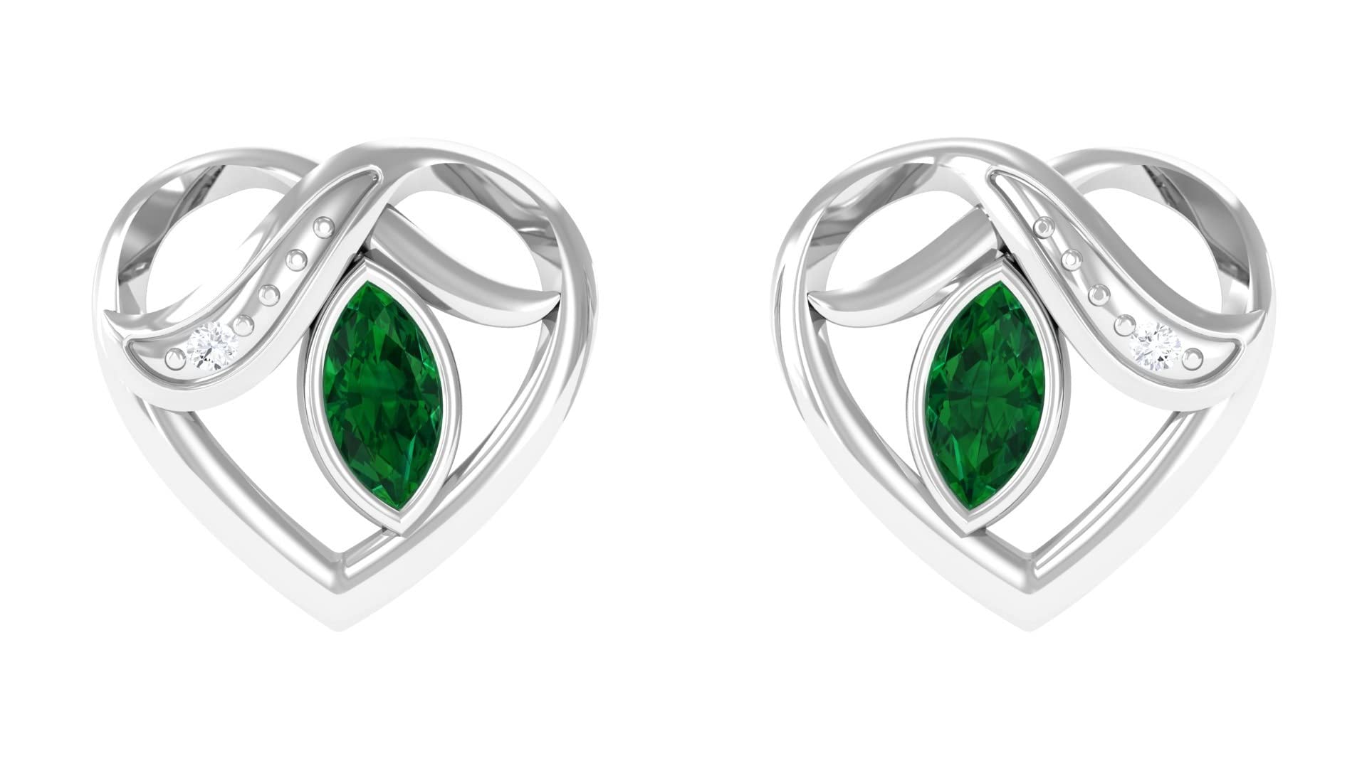 1/4 CT Emerald and Diamond Heart Stud Earrings - 14K Solid Gold AAA Quality - Perfect for Valentine's Day, Anniversary & Romantic Gifts