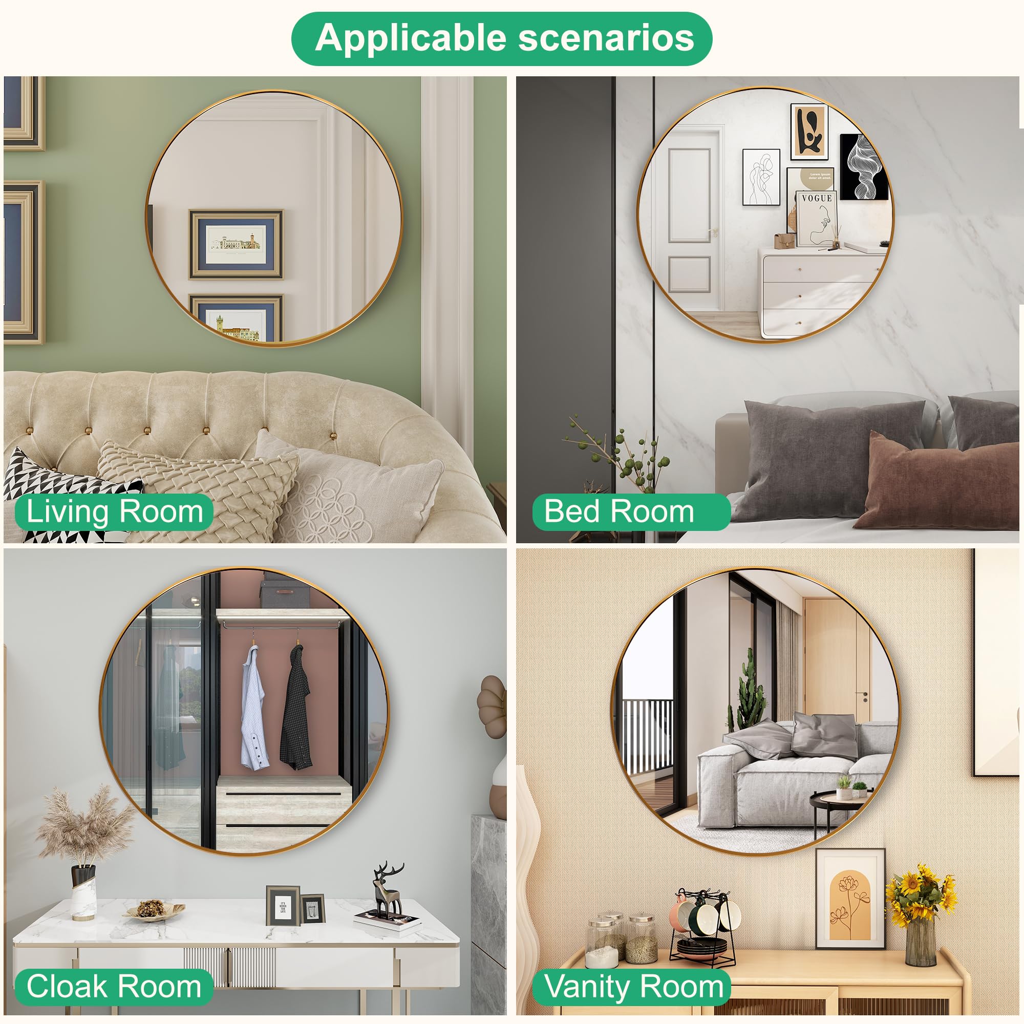 FANYUSHOW 19.6 Inch Gold Round Wall Mirror - Elegant Metal Frame Circle Mirror for Living Room, Bathroom, Entryway & Vanity | Modern Home Decor & Makeup Mirror