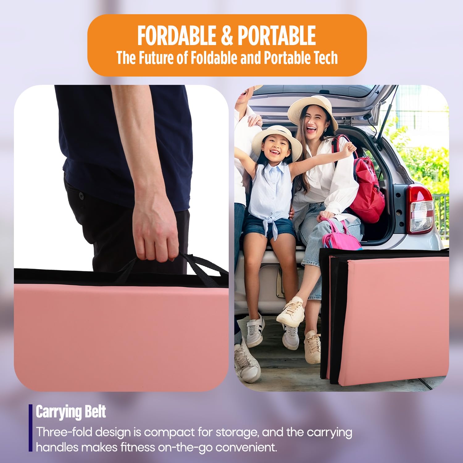Foldable Thick Gymnastics Mat with Carrying Handles - Portable Tumbling Exercise Mat for Home Gym, Yoga & Fitness Training - Perfect for Gymnasts, Cheerleaders & Kids' Play Area